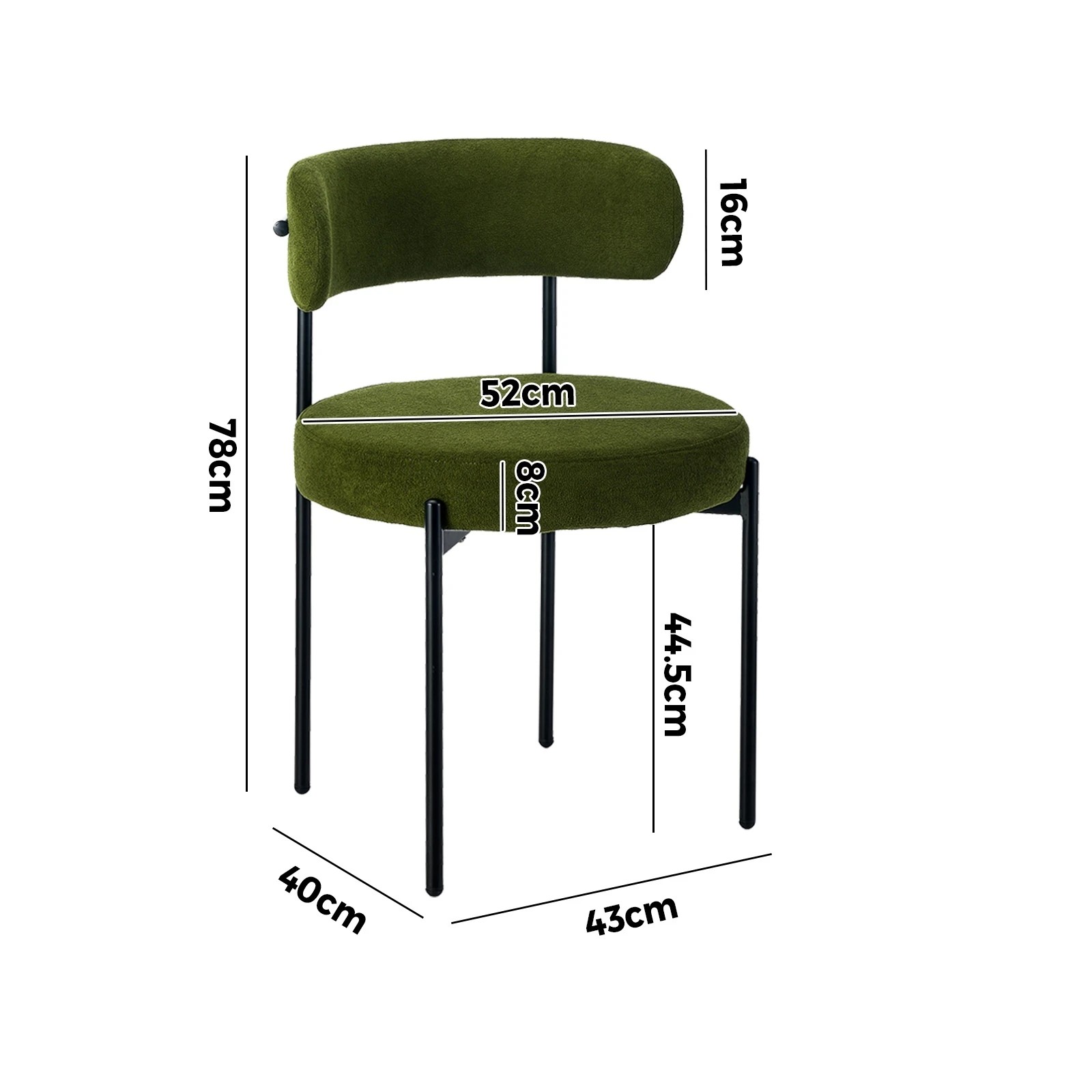 9 Oikiture 4x Dining Chair Round Boucle Kitchen Lounge Seats Backrest - Green, 9 of 9