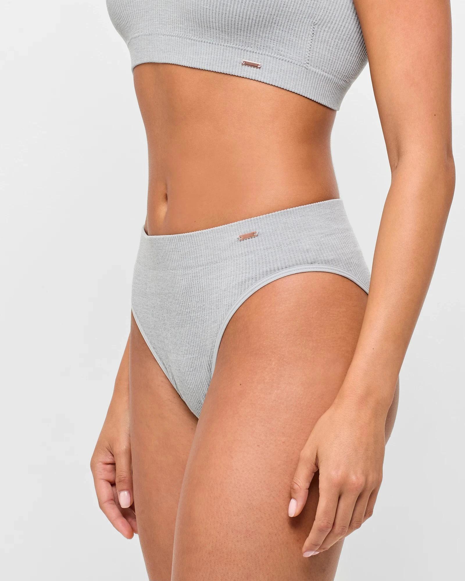 3 Lily Loves Ribbed Seamfree High Waist Bikini Briefs GREY MARLE, 3 of 4
