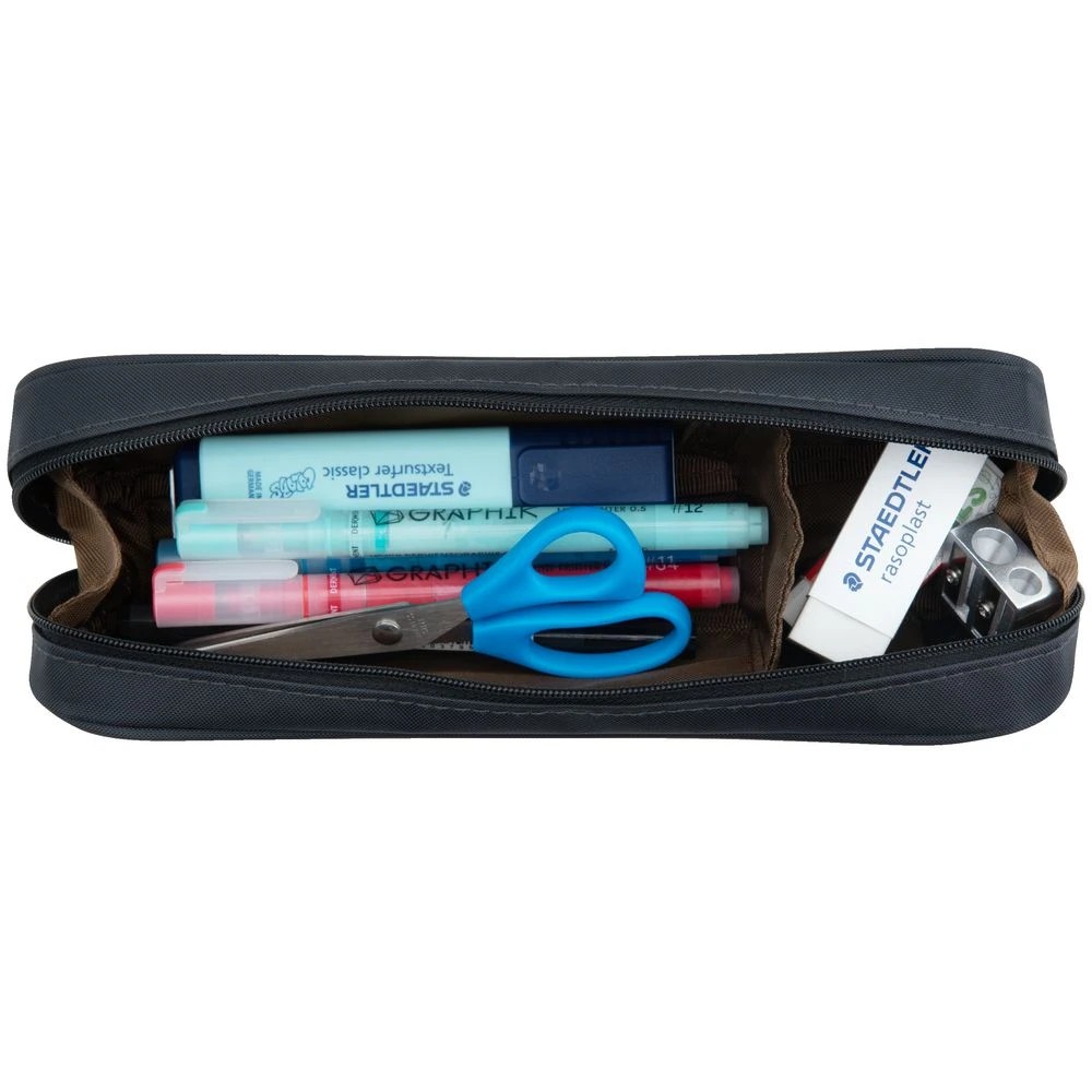 4 Lihit Lab Twin Zip Tube Multi Compartment Pencil Case Black, 4 of 4