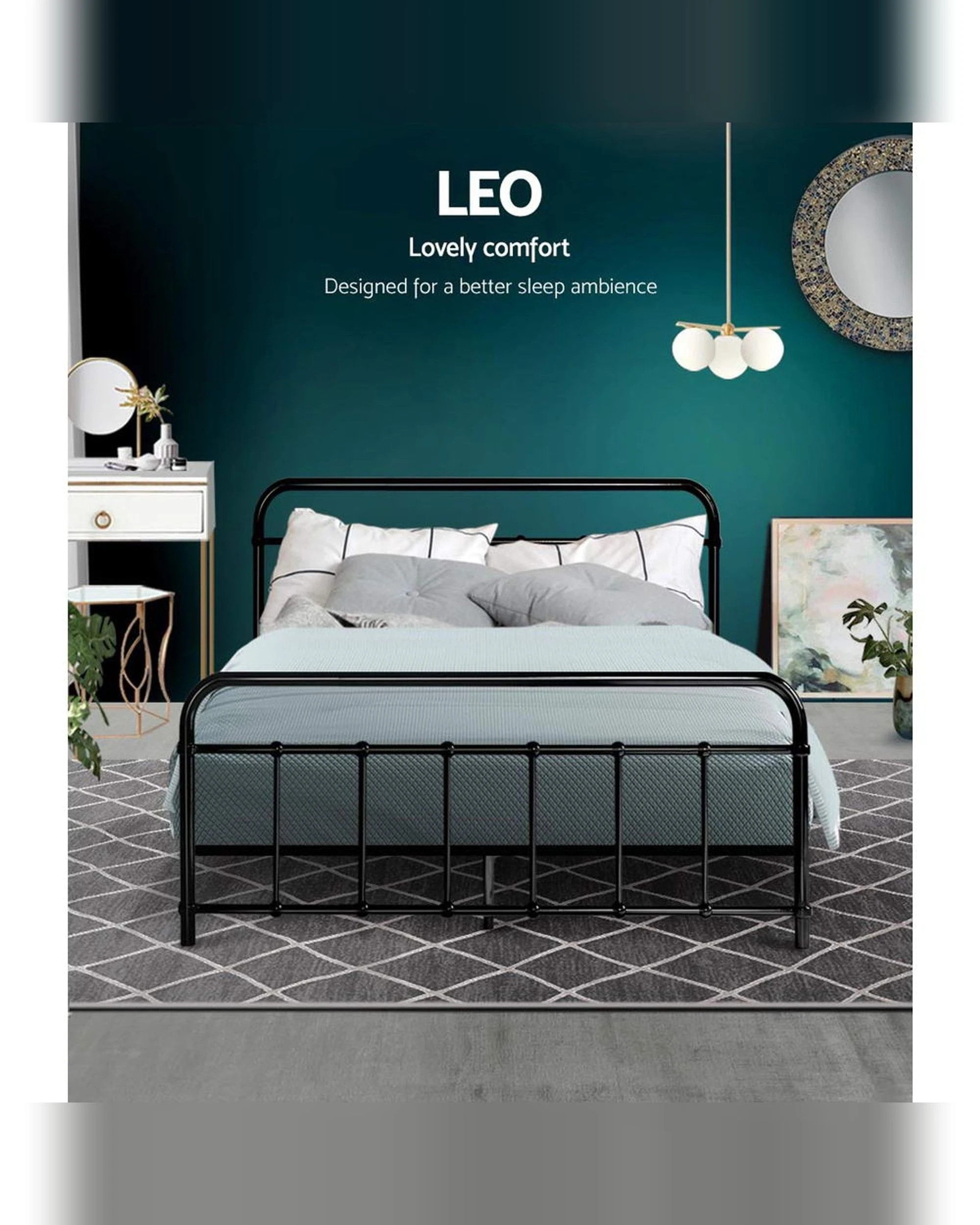 3 Artiss Bed Frame Metal Frames LEO - Double - Black, 3 of 7