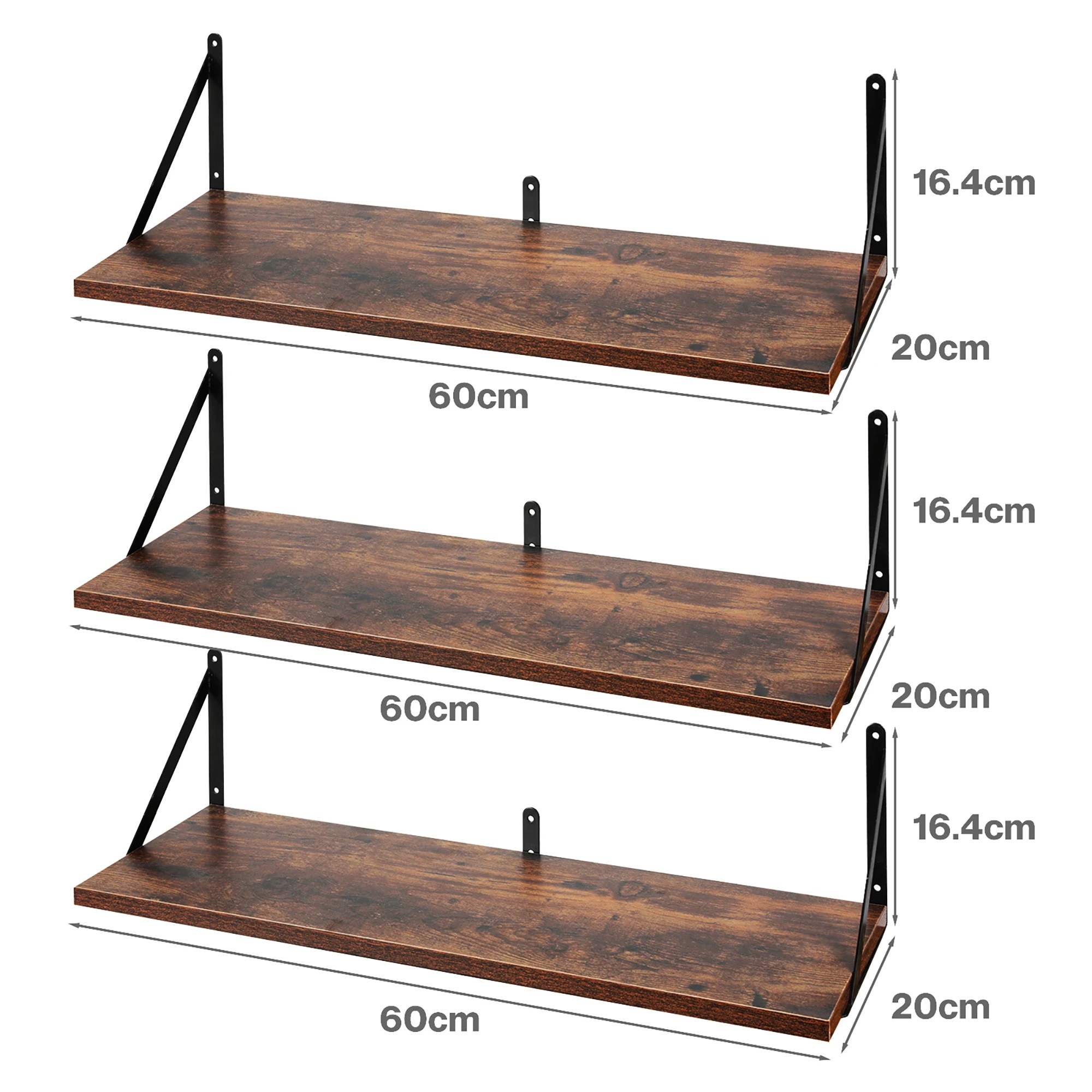 3 Levede Floating Shelves 3 Pcs Wall Mounted Rustic Storage Display Rack Bedroom, 3 of 8
