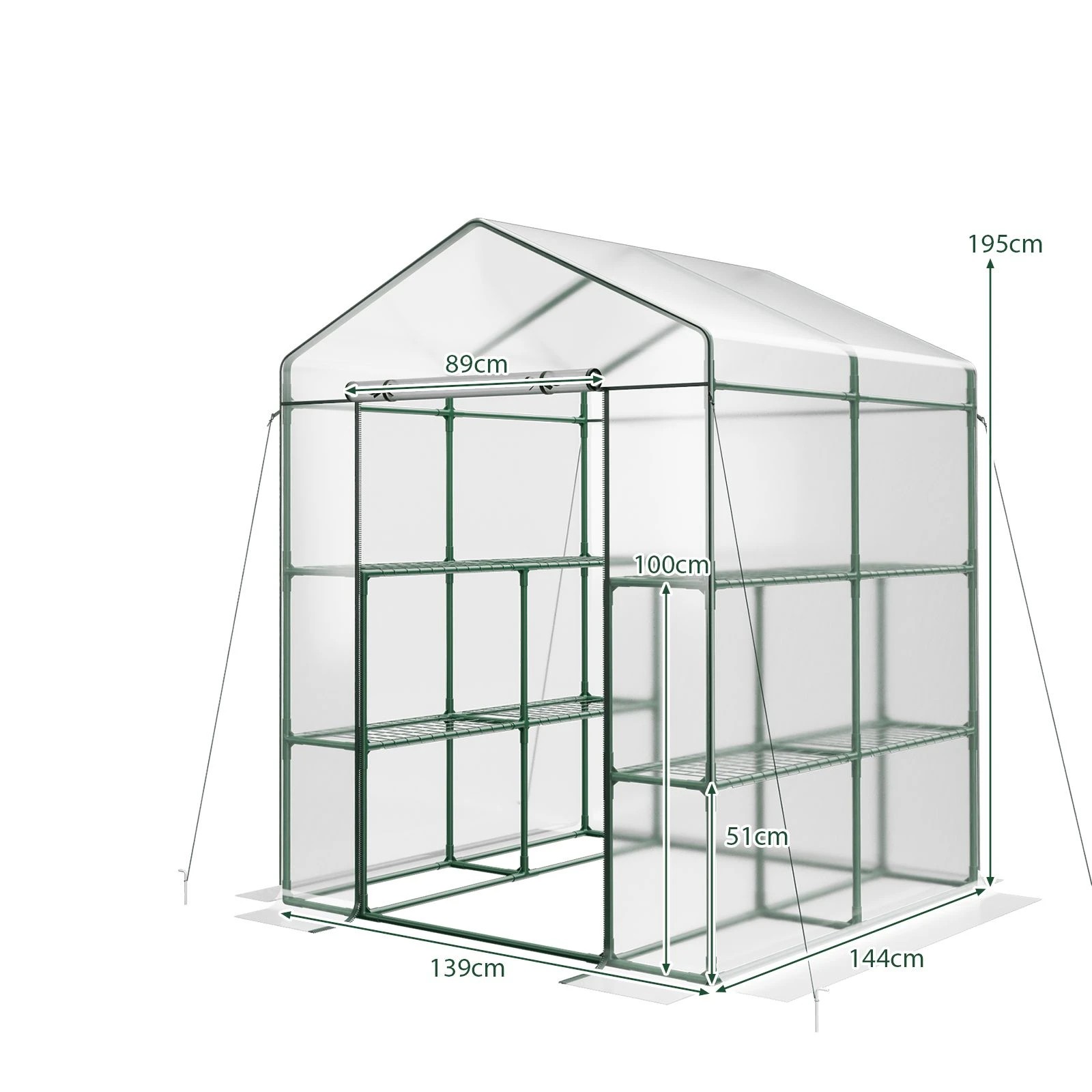 3 Costway Portable Mini Greenhouse Outdoor Walk-in Greenhouse w/4 Tiers & 8 Shelve 139x144x195cm, 3 of 3