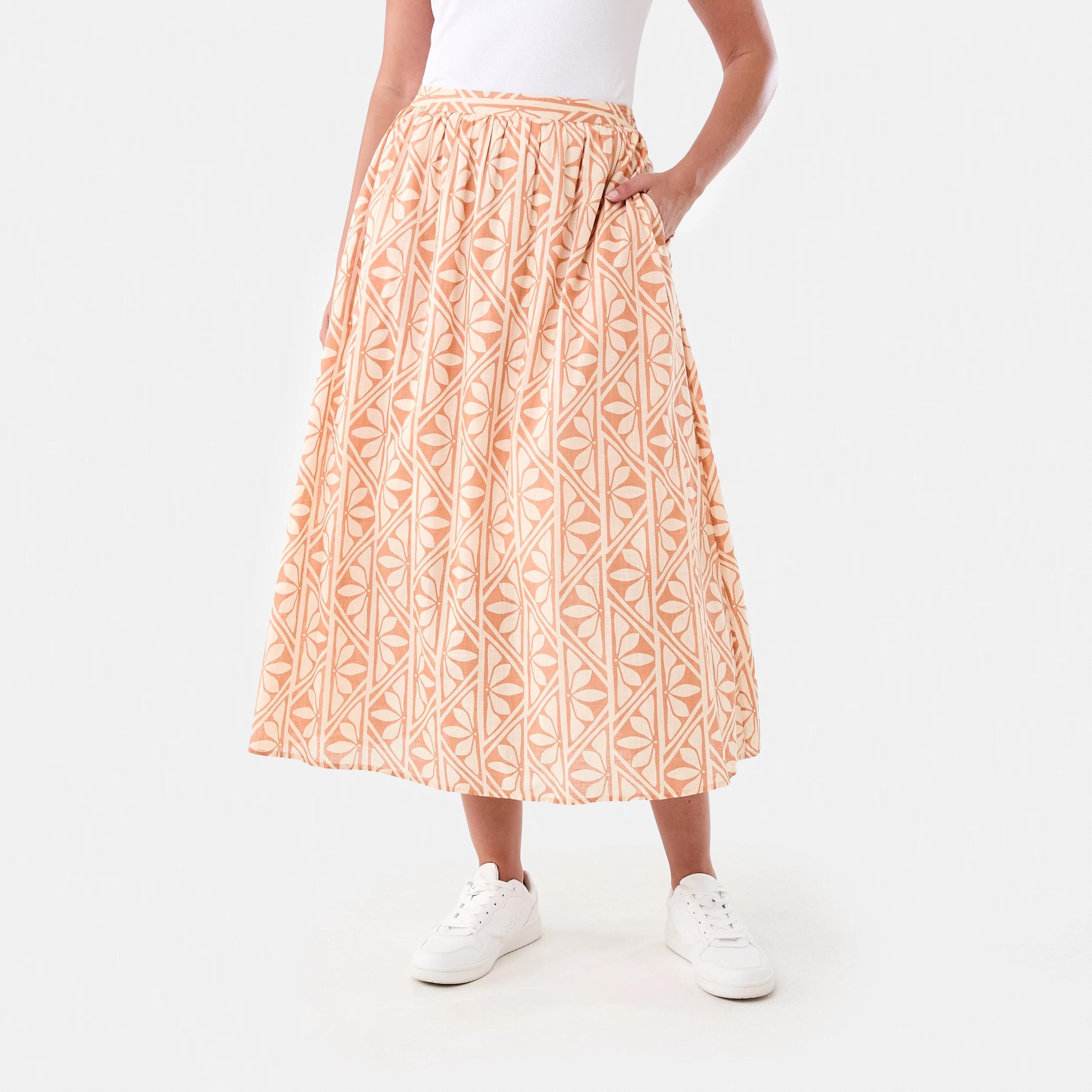 1 Printed A-line Maxi Skirt FLORAL TILE PALE TANGERINE, 1 of 5
