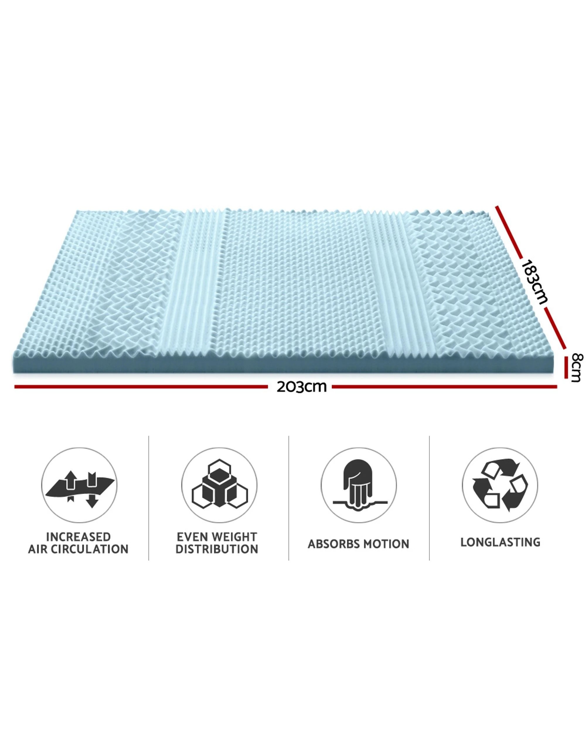 2 Giselle Bedding Memory Foam Mattress Topper 7 - King Bed - Blue, 2 of 5