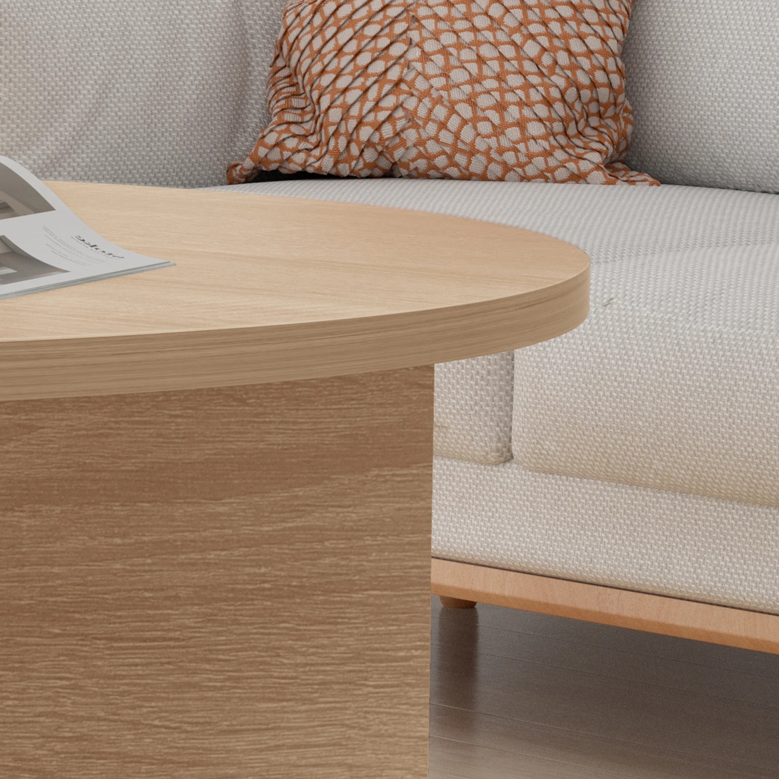 7 Alfordson Coffee Table Modern Round Table X-shape Wooden Legs Living Room - Oak, 7 of 10