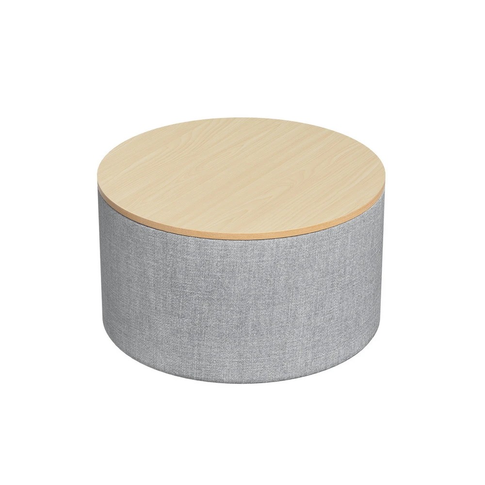 1 Artiss Storage Ottoman Blanket Box 60cm Linen Round - Grey, 1 of 5