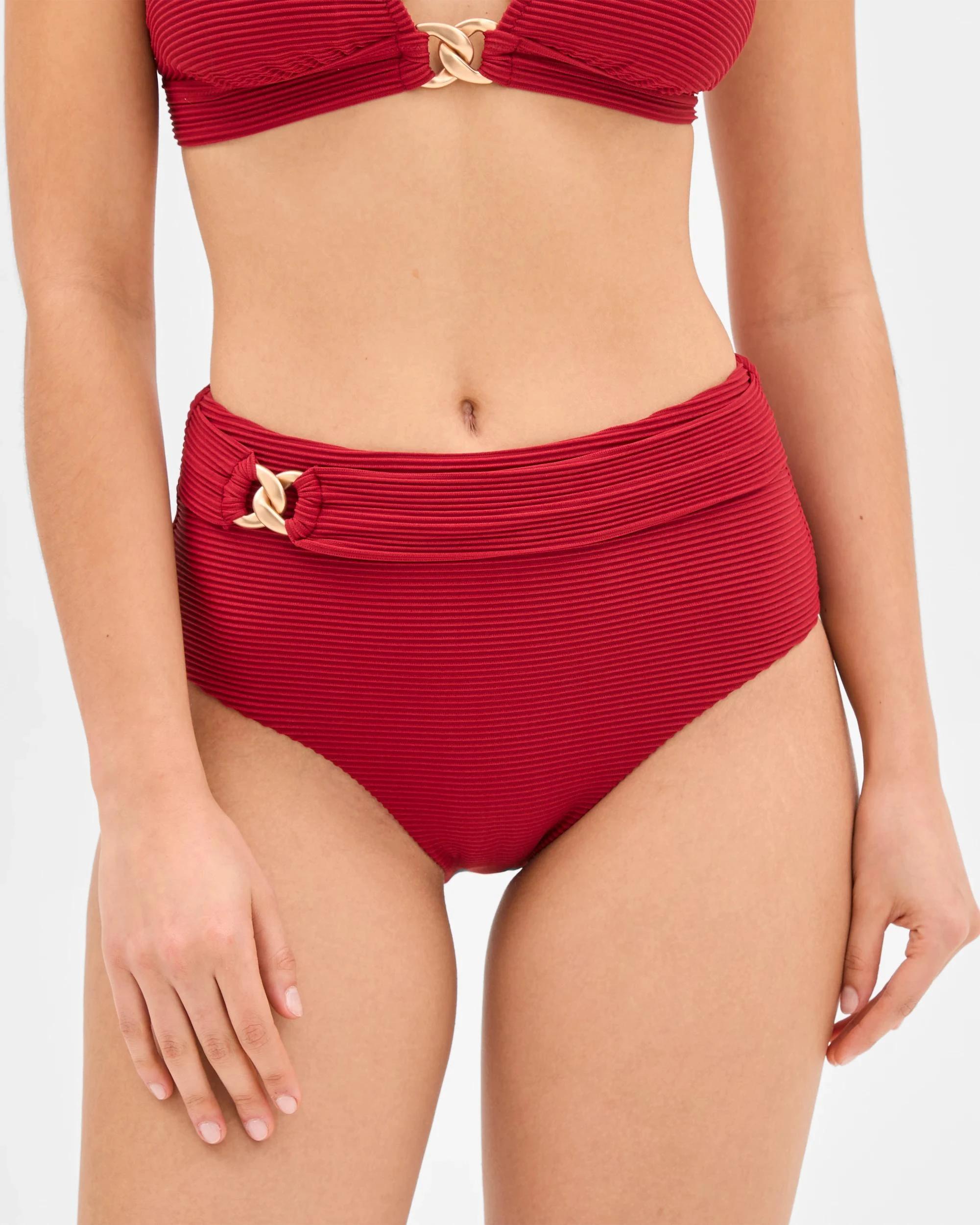 2 Target Resort Textured High Waisted Chain Link Bikini Bottoms DEEP CRIMSON, 2 of 4