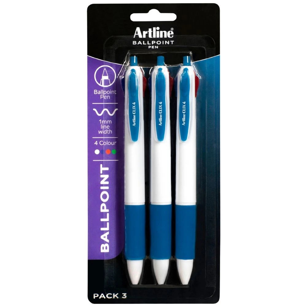 1 Artline Clix 4 Retractable Ballpoint Pens Assorted 3 Pack, 1 of 4