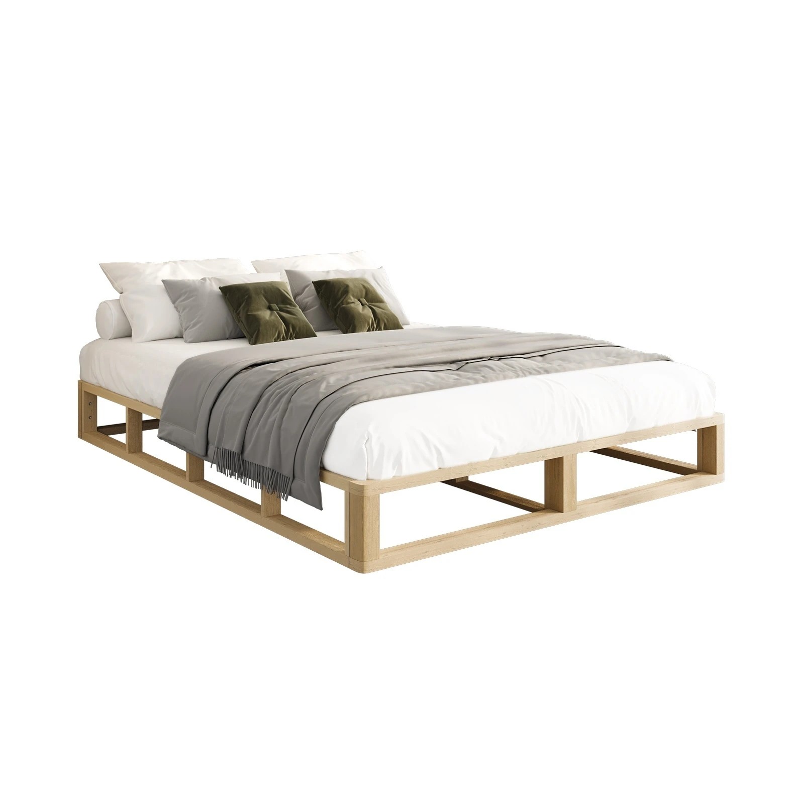1 Oikiture Bed Frame Queen Size Wooden Bed Base Platform Cage-like Base
 - Natural, 1 of 10