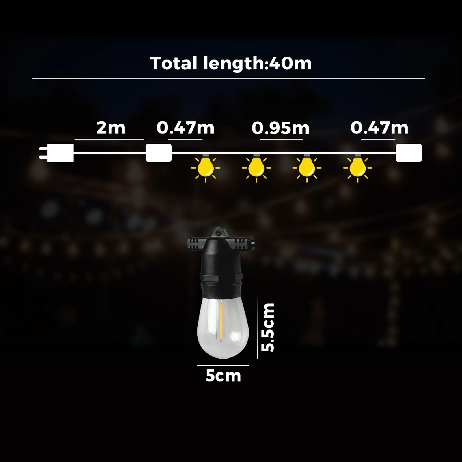 2 Mazam 40M LED Outdoor Festoon String Lights - Black, 2 of 10
