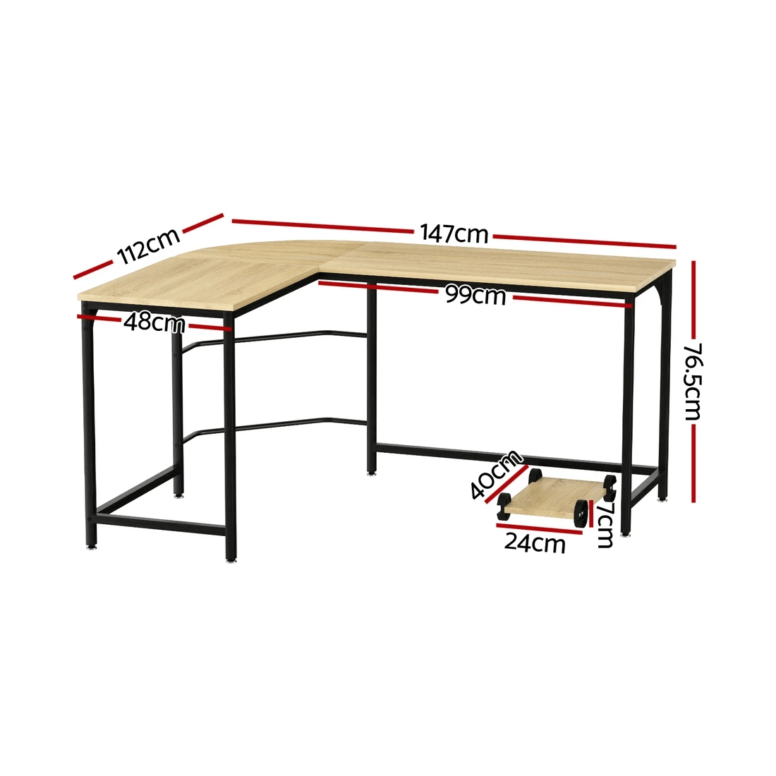 2 Artiss Computer Desk L-Shape CPU Stand Oak 147CM - Brown, 2 of 6