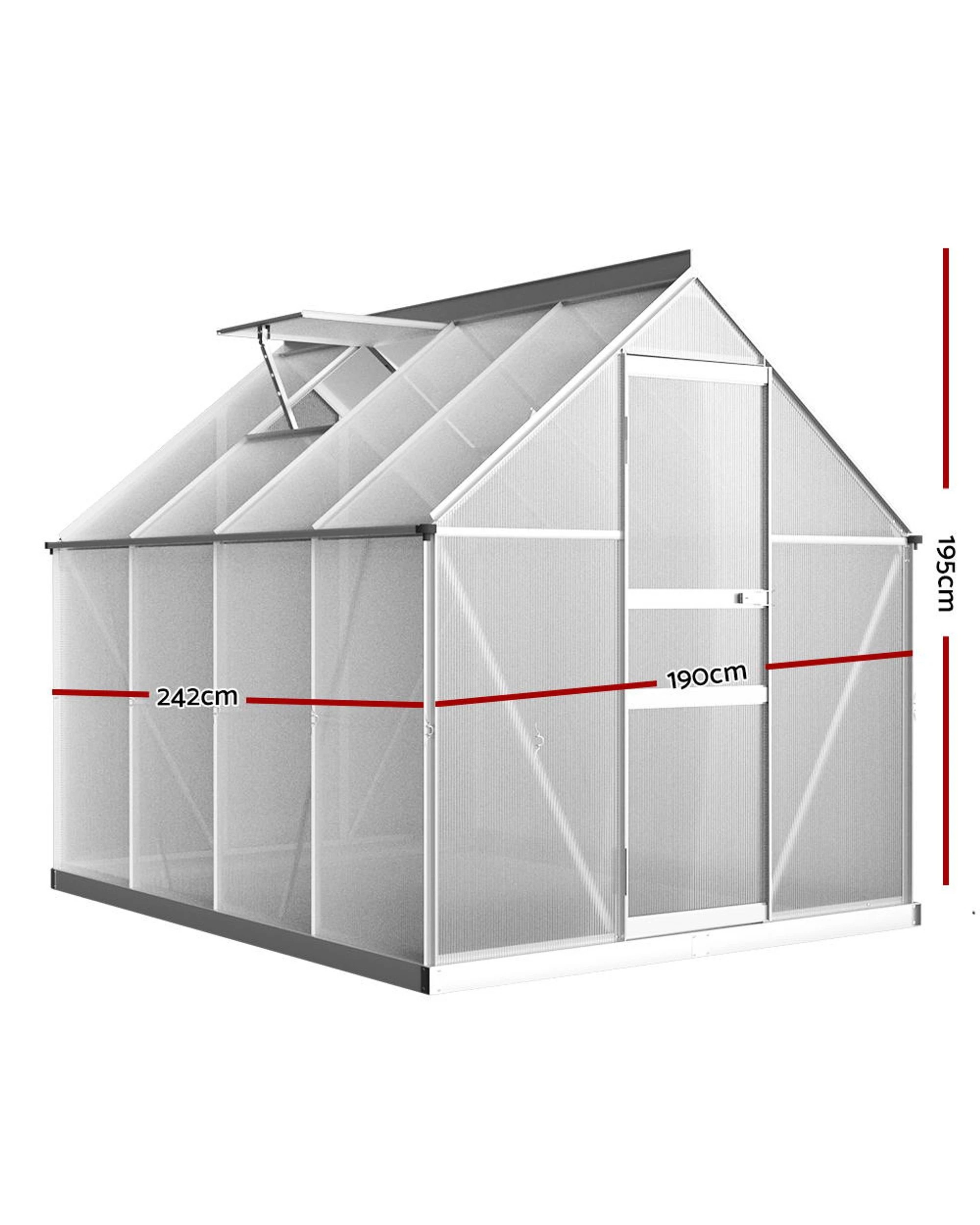1 Green Fingers Greenhouse Aluminium Polycarbonate Green House Garden Shed - Clear, 1 of 6