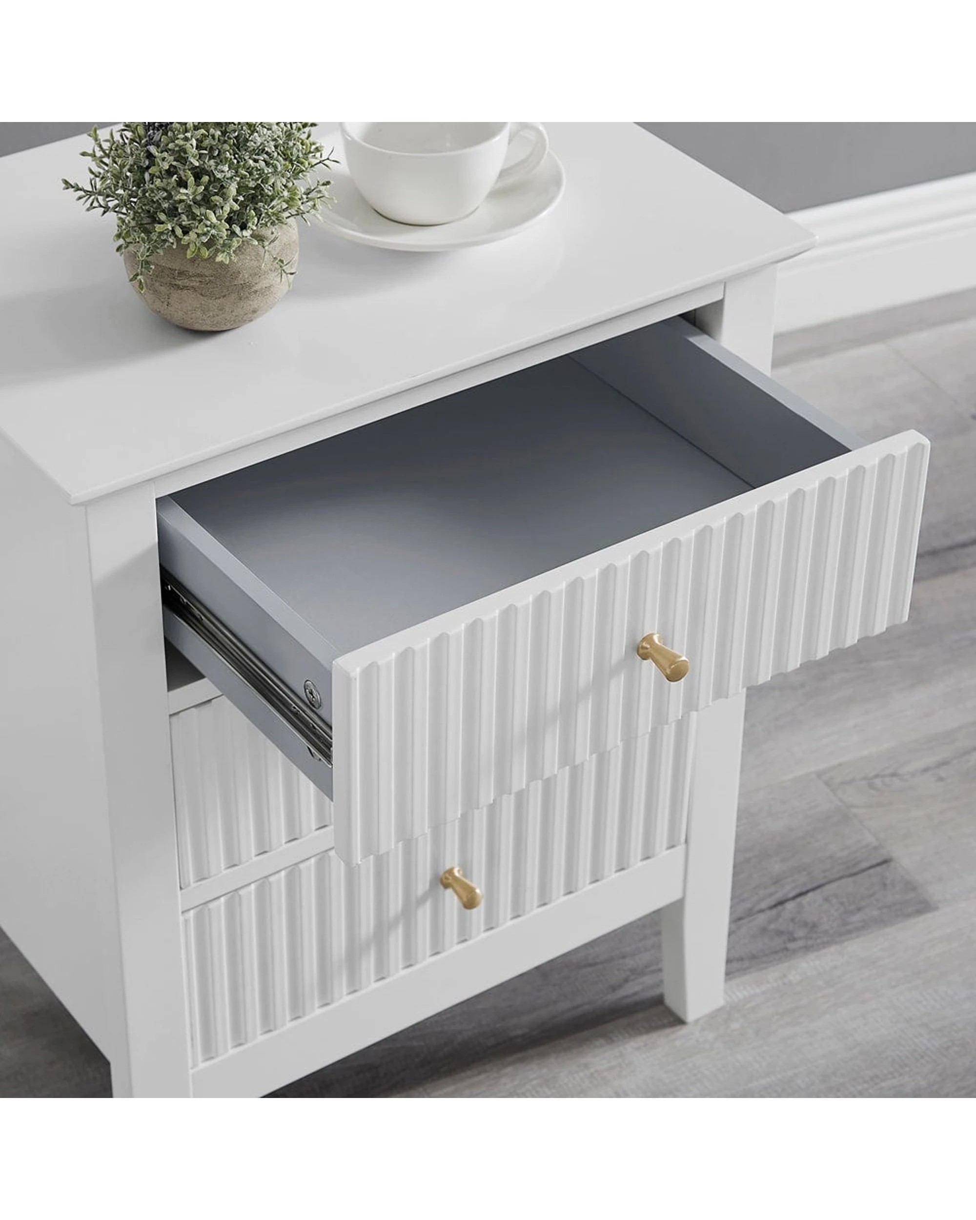 8 Alpine Bay Zara Fluted 3 Drawer Side Table With Shelf Storage Classic Style 48x35x61.5cm - White, 8 of 9