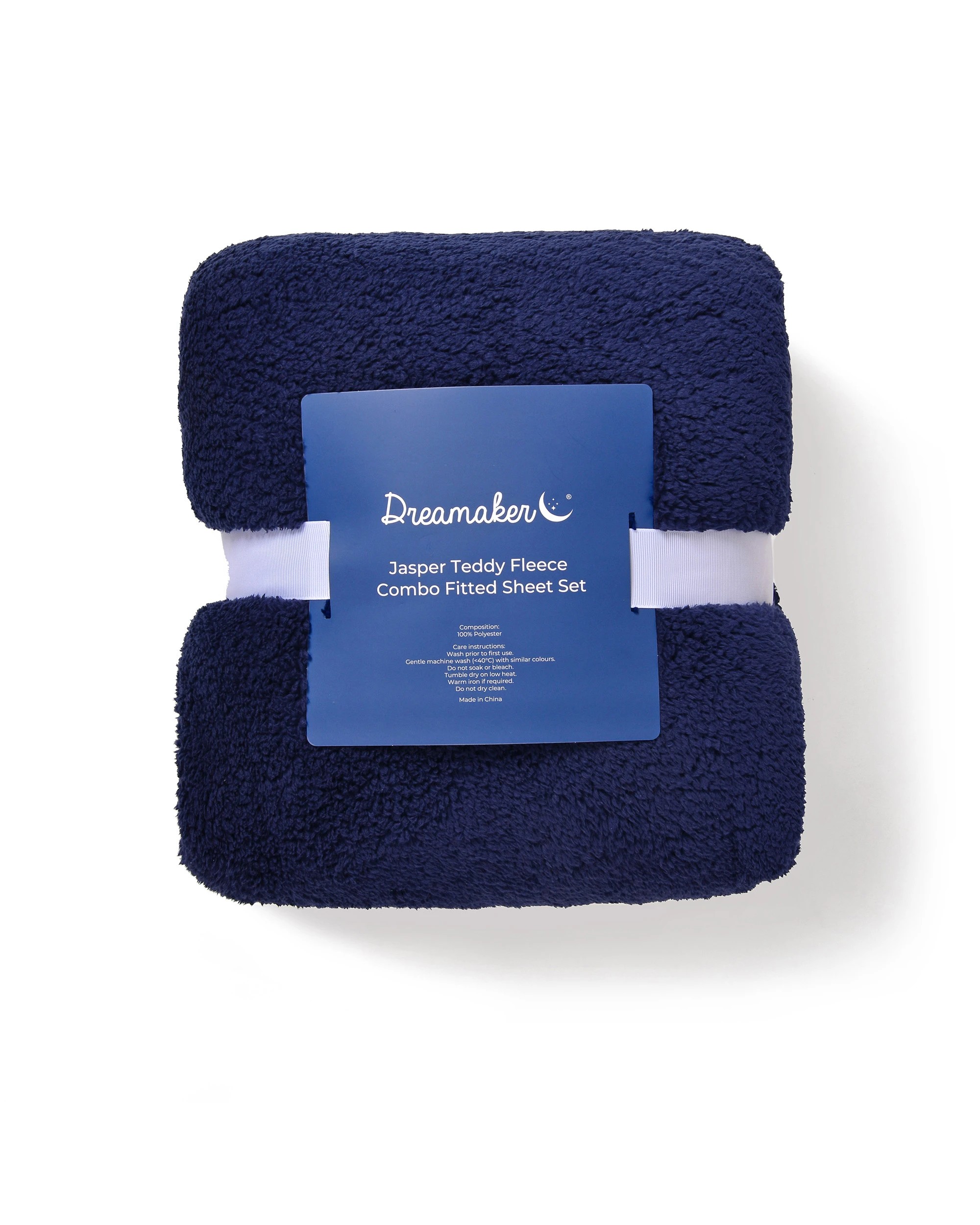 5 Dreamaker Jasper Teddy Fleece Combo Fitted Sheet Set - Double Bed - Midnight Blue, 5 of 5