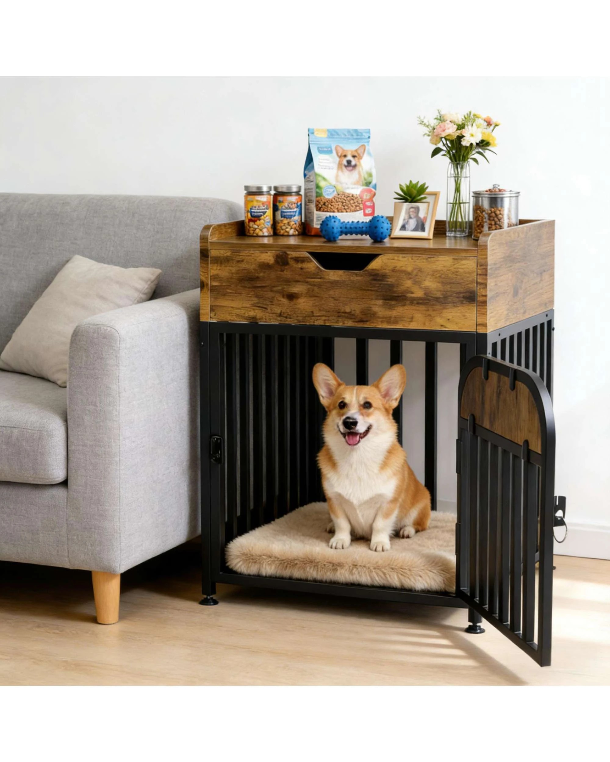 2 Advwin Wooden Wire Dog Kennel Side End Table Steel Puppy Crate, 2 of 8