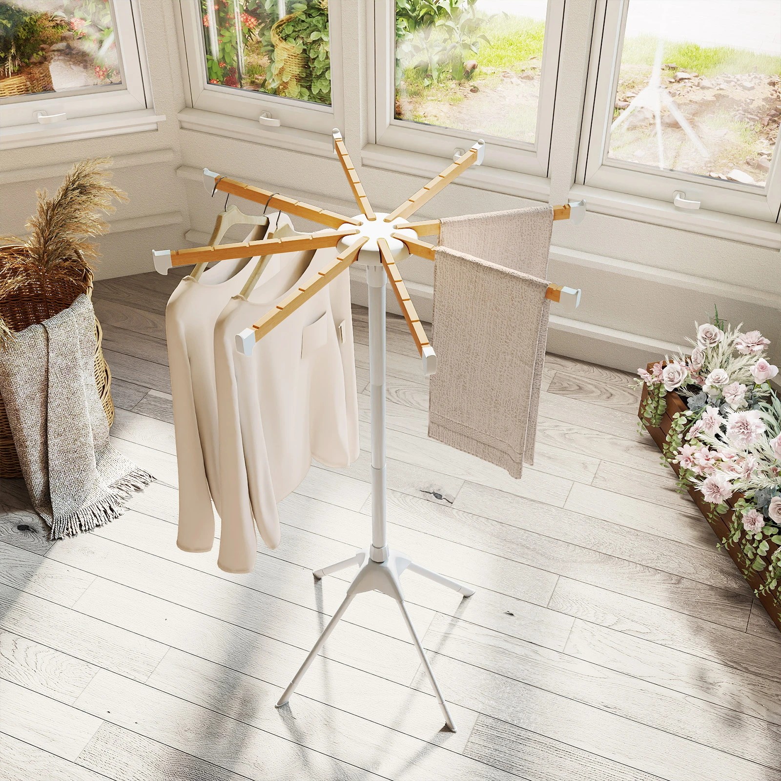 3 Costway Adjustable Clothes Drying Rack Foldable Hanger Laundry Octopus Airer w/8 Bamboo Hanging Rod, 3 of 4
