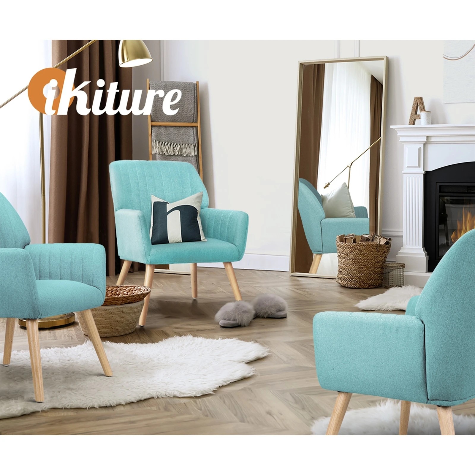 6 Oikiture 2x Armchair Lounge Sofa Chair Fabric Accent Chairs Couches - Blue, 6 of 10