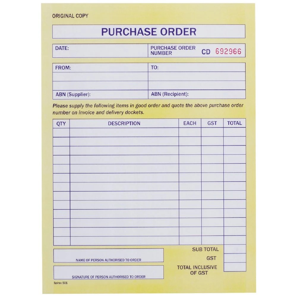 1 Spirax No. 501 Carbonless Purchase Order Book, 1 of 2