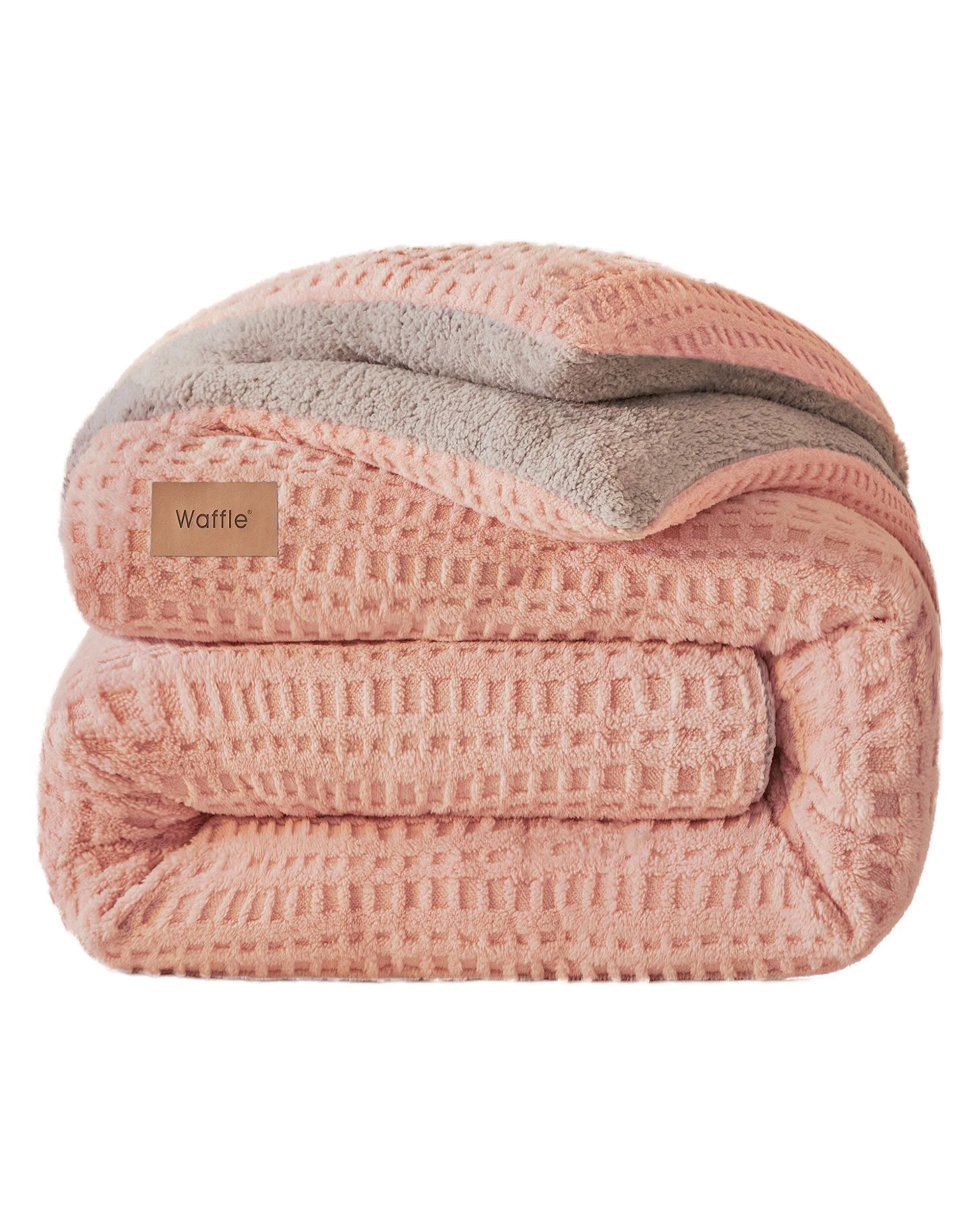 1 Cotton More Thick Warm Blanket Reversible Waffle Plush Comforter 200x230cm - Pink, 1 of 4