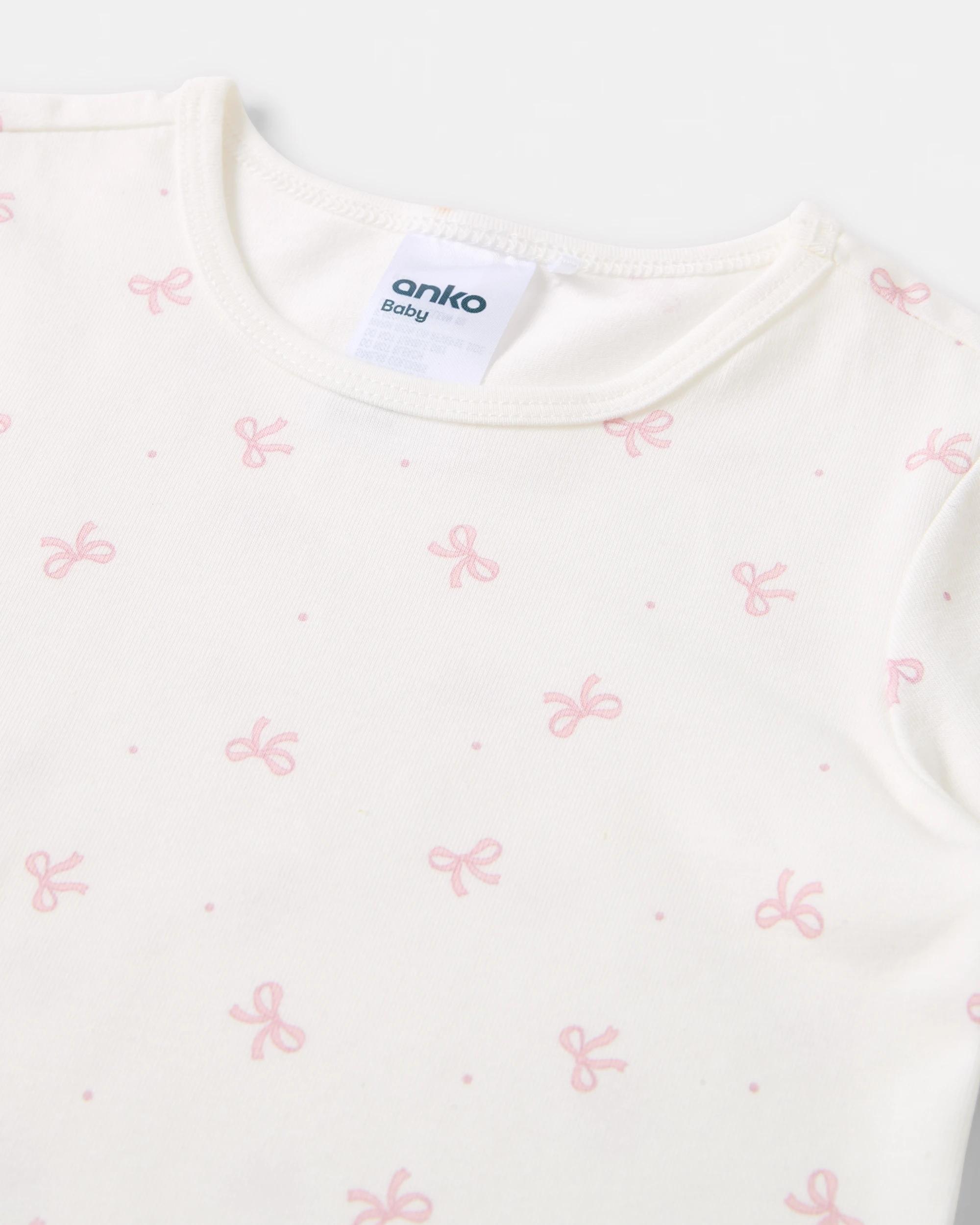 6 3 Pack Cotton Long Sleeve Bodysuits Pink Bows, 6 of 8