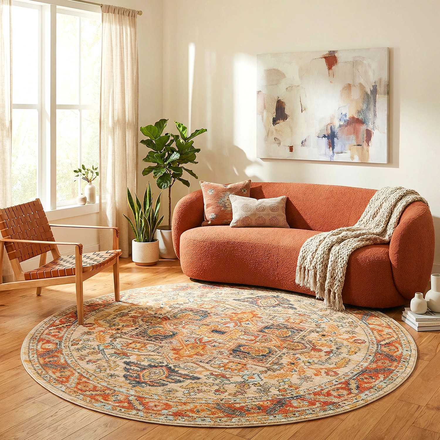 4 Common Ground Rugs Eterna 850 200x200cm - Medium Round Power Loomed Pet Friendly Rug - Beige, 4 of 8