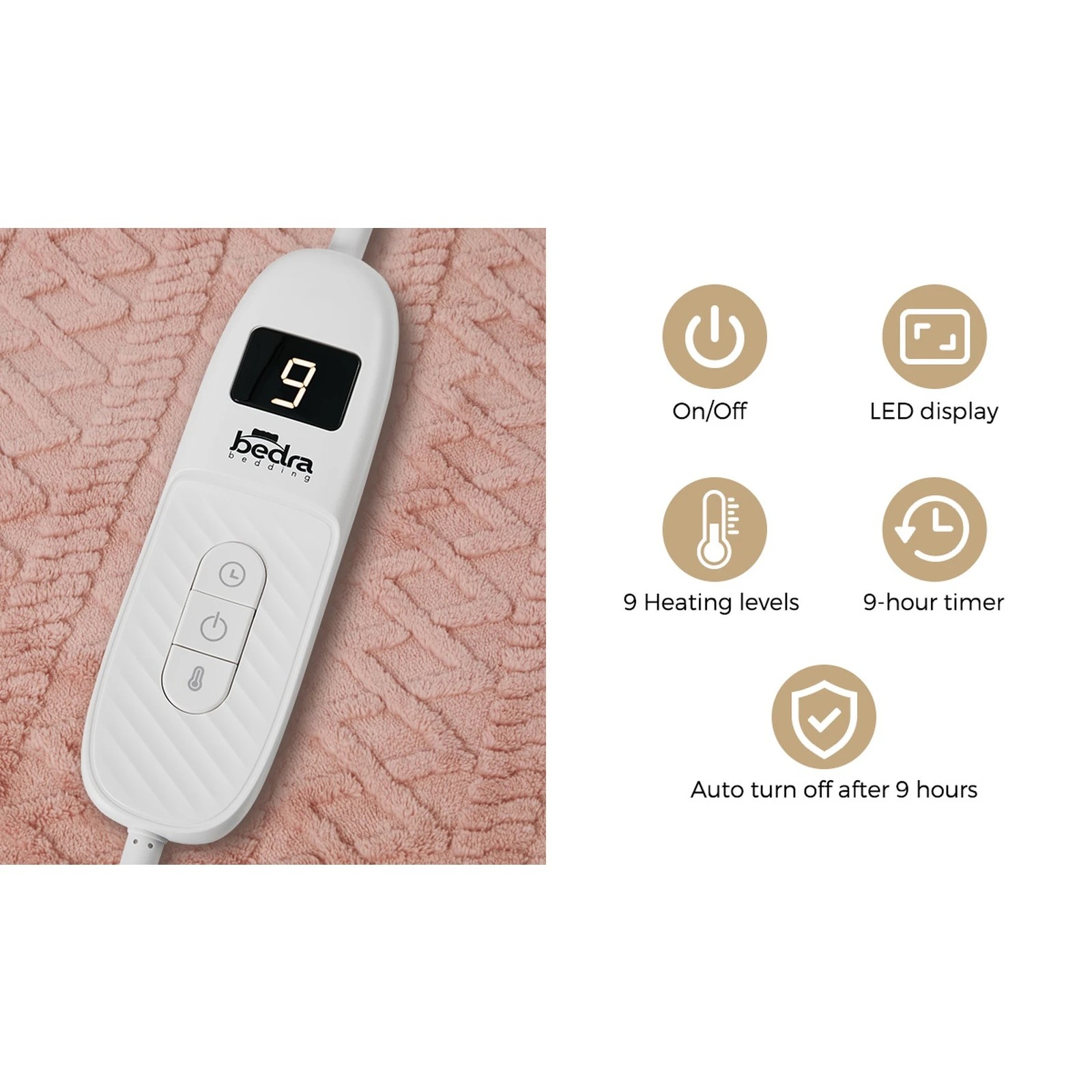 4 Bedra Bedding Electric Throw Rug Dual Side Heated Blanket Flannel&Sherpa 3D Square Pattern - Single Bed - Pink, 4 of 8