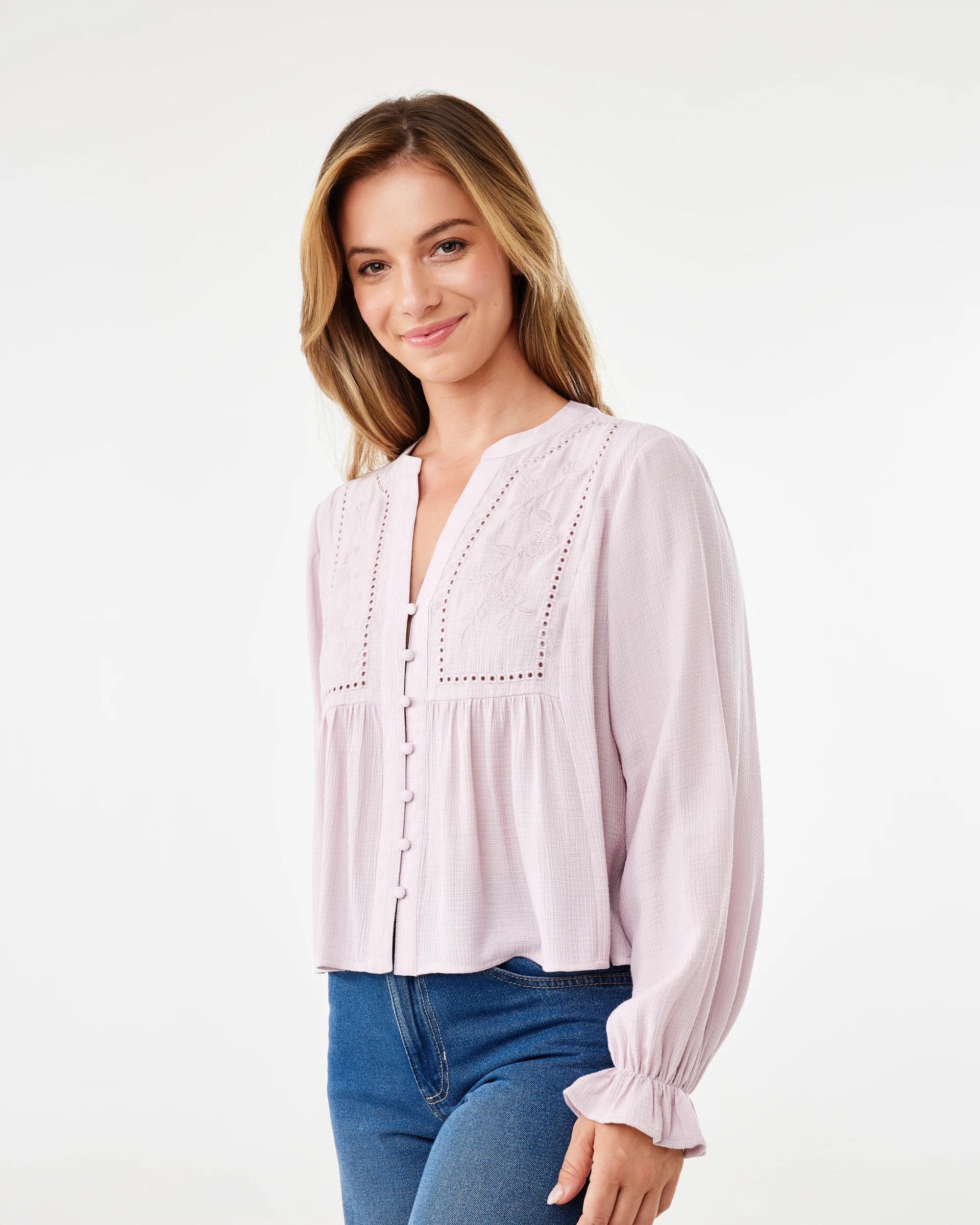 2 Long Sleeve Boho Detail Top Soft Prpl, 2 of 7