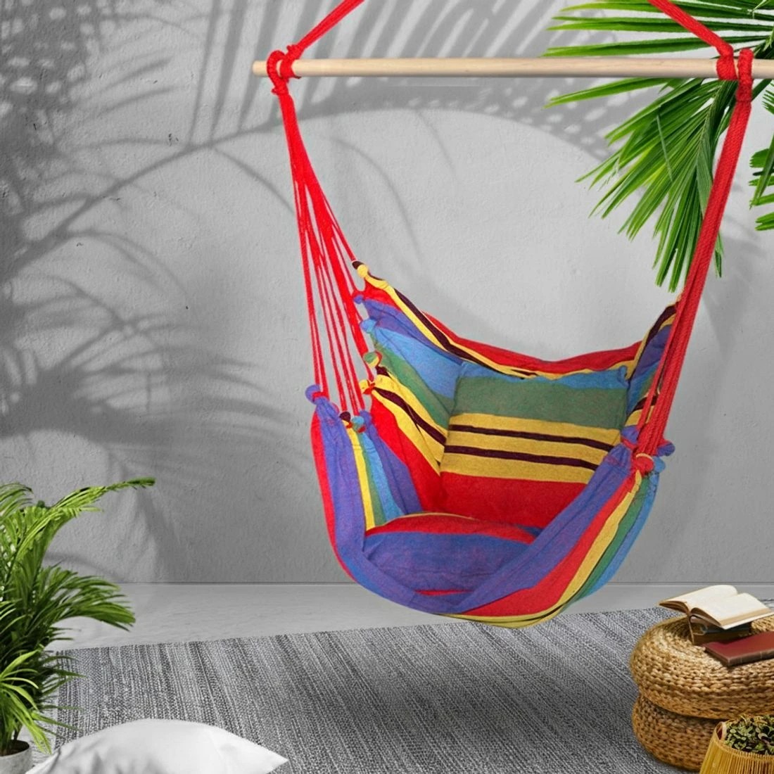 7 Gardeon Hammock Chair Outdoor Camping Hanging Hammocks Cushion Pillow Rainbow - Multi, 7 of 7