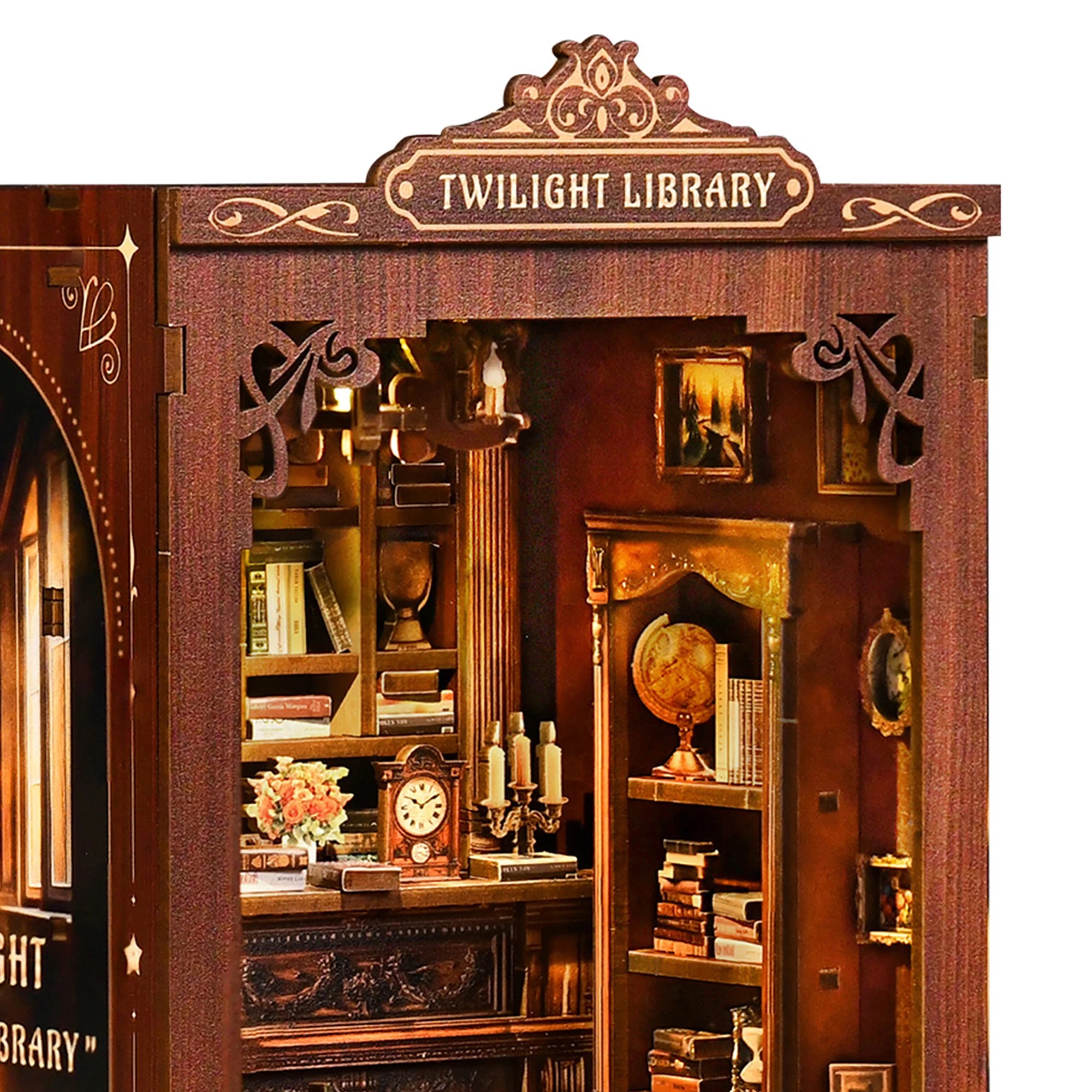 4 Bo Peep Book Nook Kit For Adults Miniature Bookstore Model with Warm LED Walnut, 4 of 8