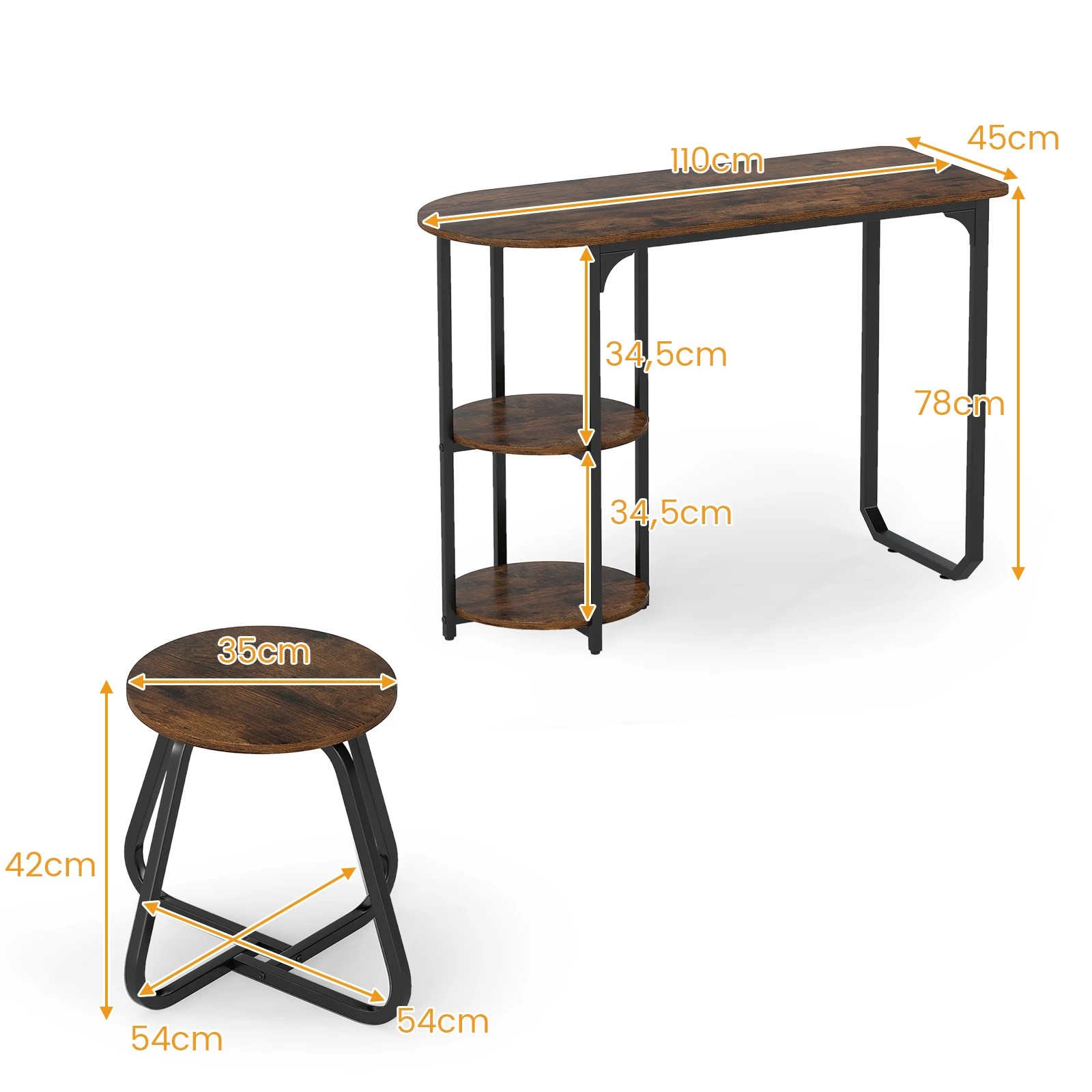 5 Costway 3PCS Kitchen Dining Table Set w/2 Stools 2-Tier Storage Shelf Metal Space Savor, 5 of 5