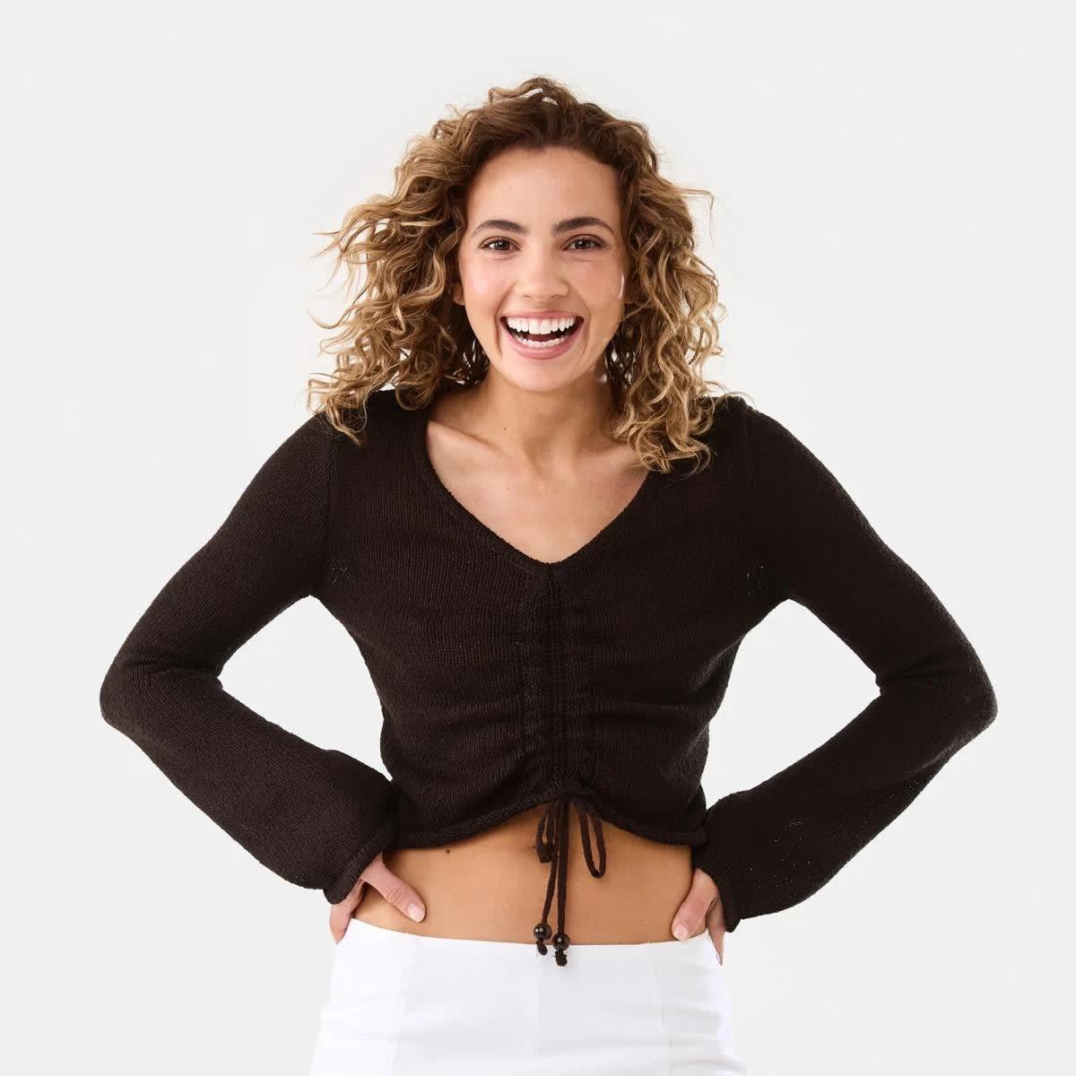1 Ruched Long Sleeve Jumper MELTED CHOCOLATE, 1 of 8