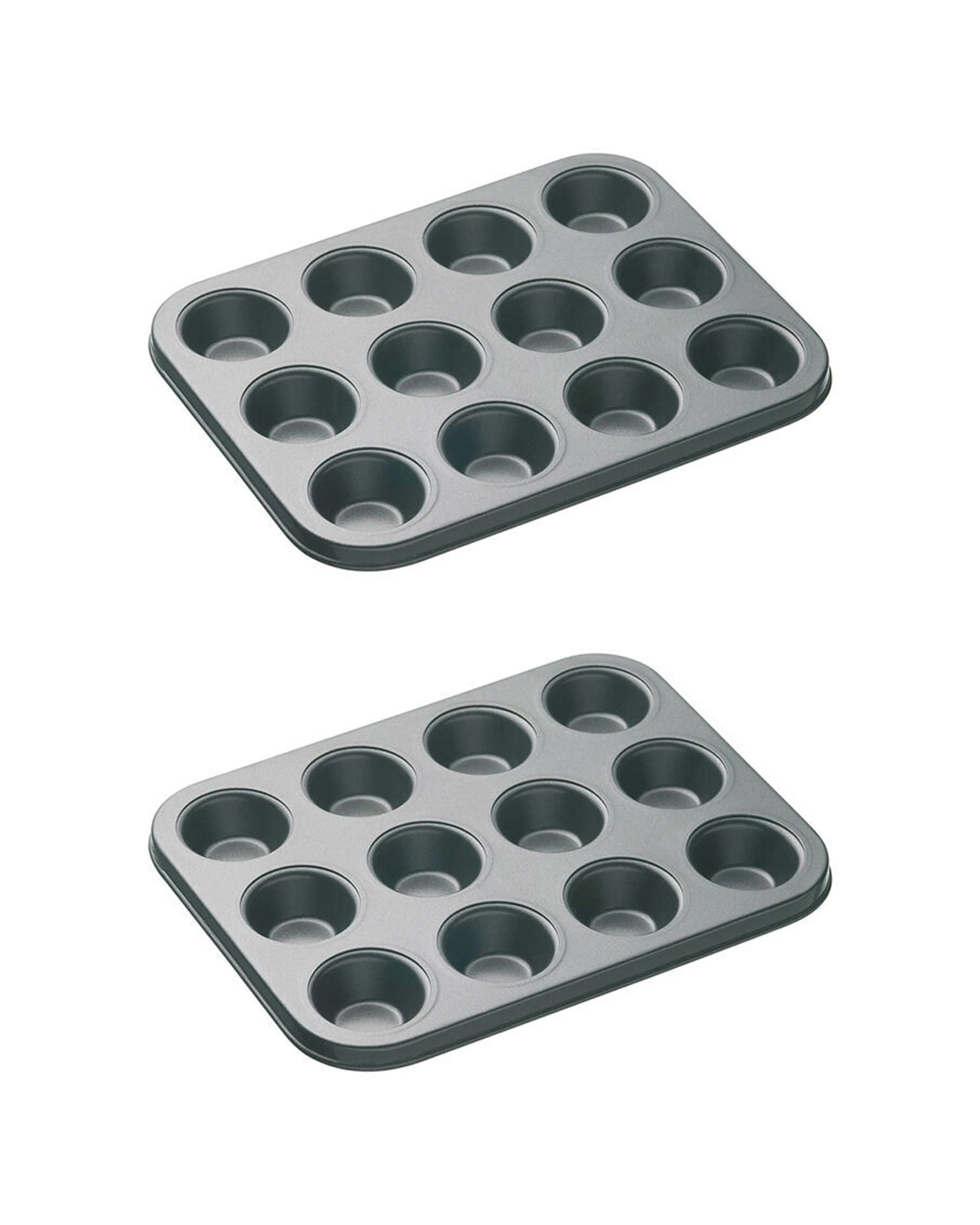 1 Mastercraft 2x 26x20cm Heavy Base 12-Cup Non-Stick Mini Muffin Pan - Black, 1 of 8