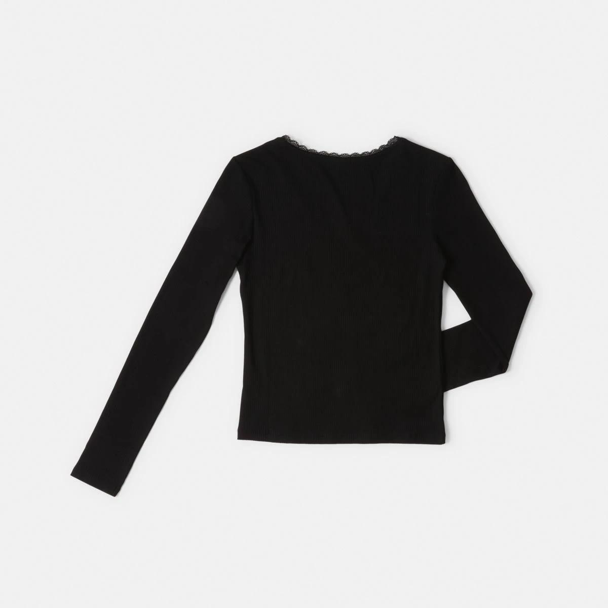 8 Long Sleeve Rib Top with Lace Black, 8 of 8