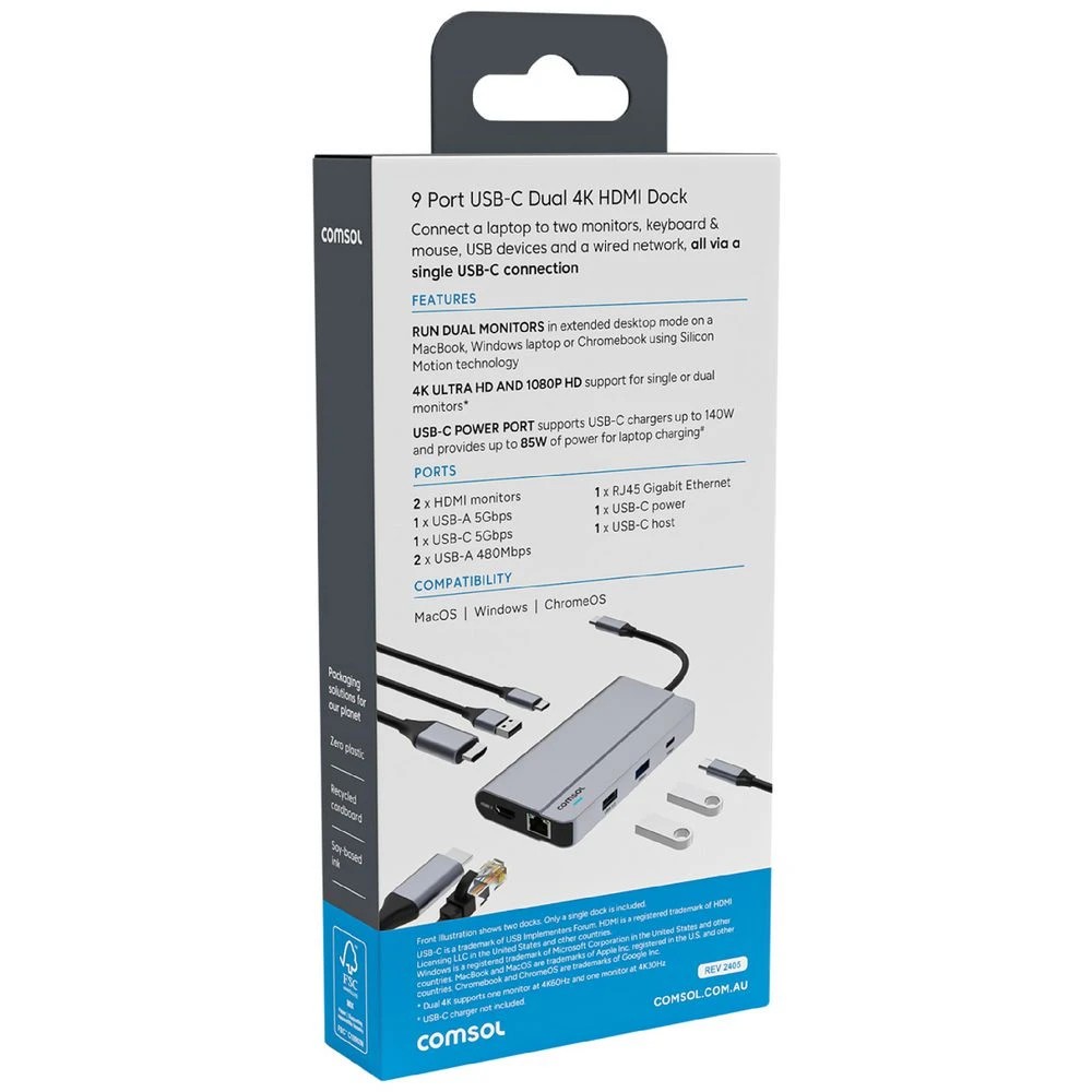 3 Comsol Dual Monitor USB-C 9 Port Docking Station, 3 of 7
