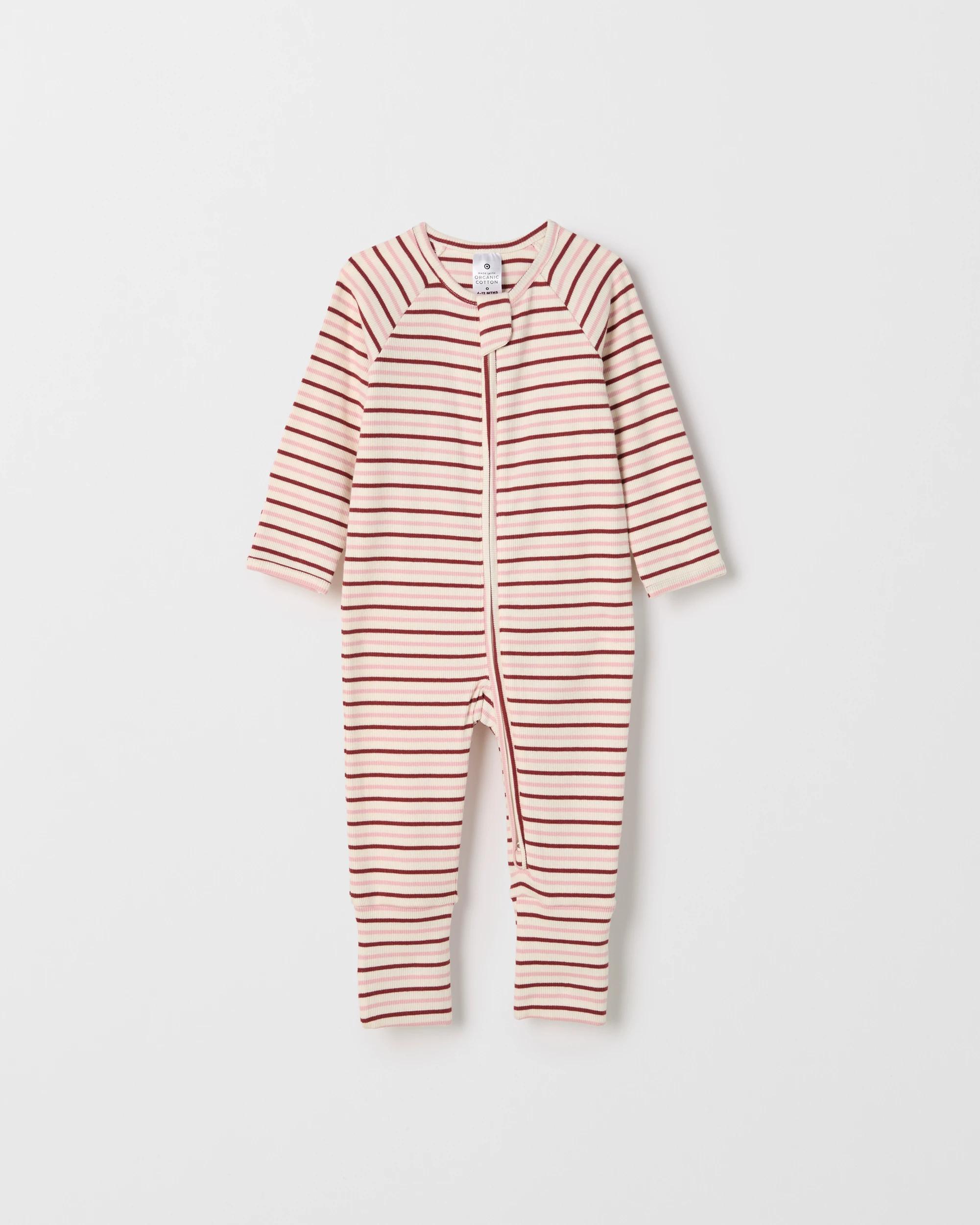 1 Target Baby Baby Organic Cotton Ribbed Zip Coverall PINK STRIPE GARDENIA, 1 of 2