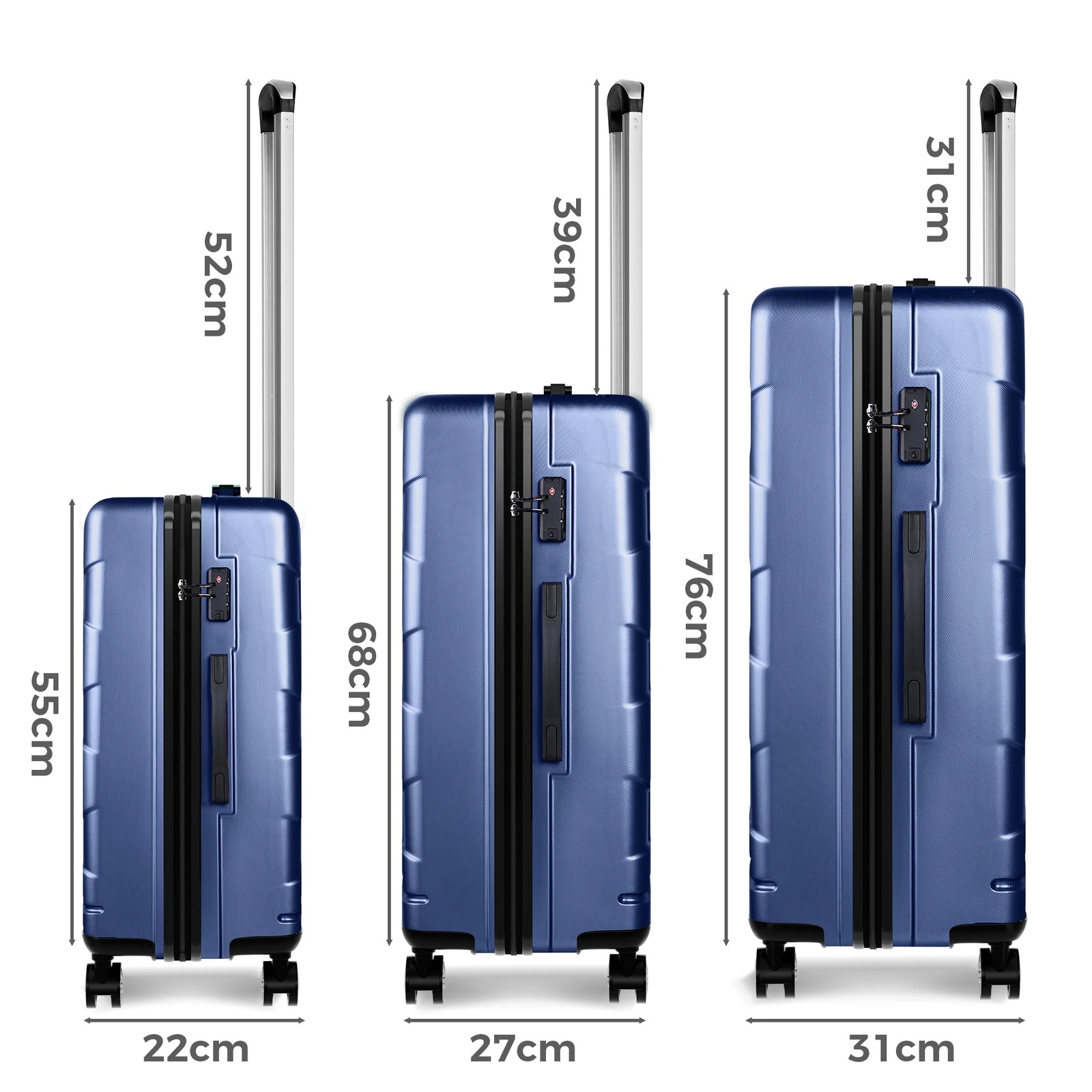 9 Alfordson Luggage 3PCS Set Suitcase ABS+PC Trolley TSA Hard Shell Case - Blue, 9 of 9