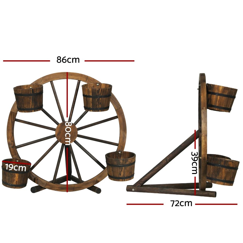 2 Gardeon Garden Decor Plant Stand Outdoor Ornament Wooden Wagon Wheel - Brown, 2 of 6
