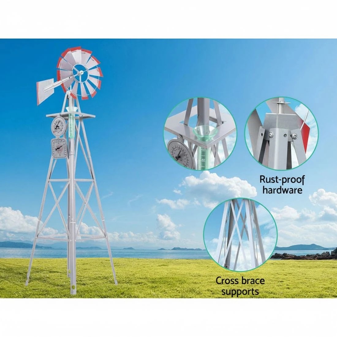 6 Gardeon Garden Windmill 8FT 245cm Metal Ornaments Outdoor Decor Ornamental - Grey, 6 of 7