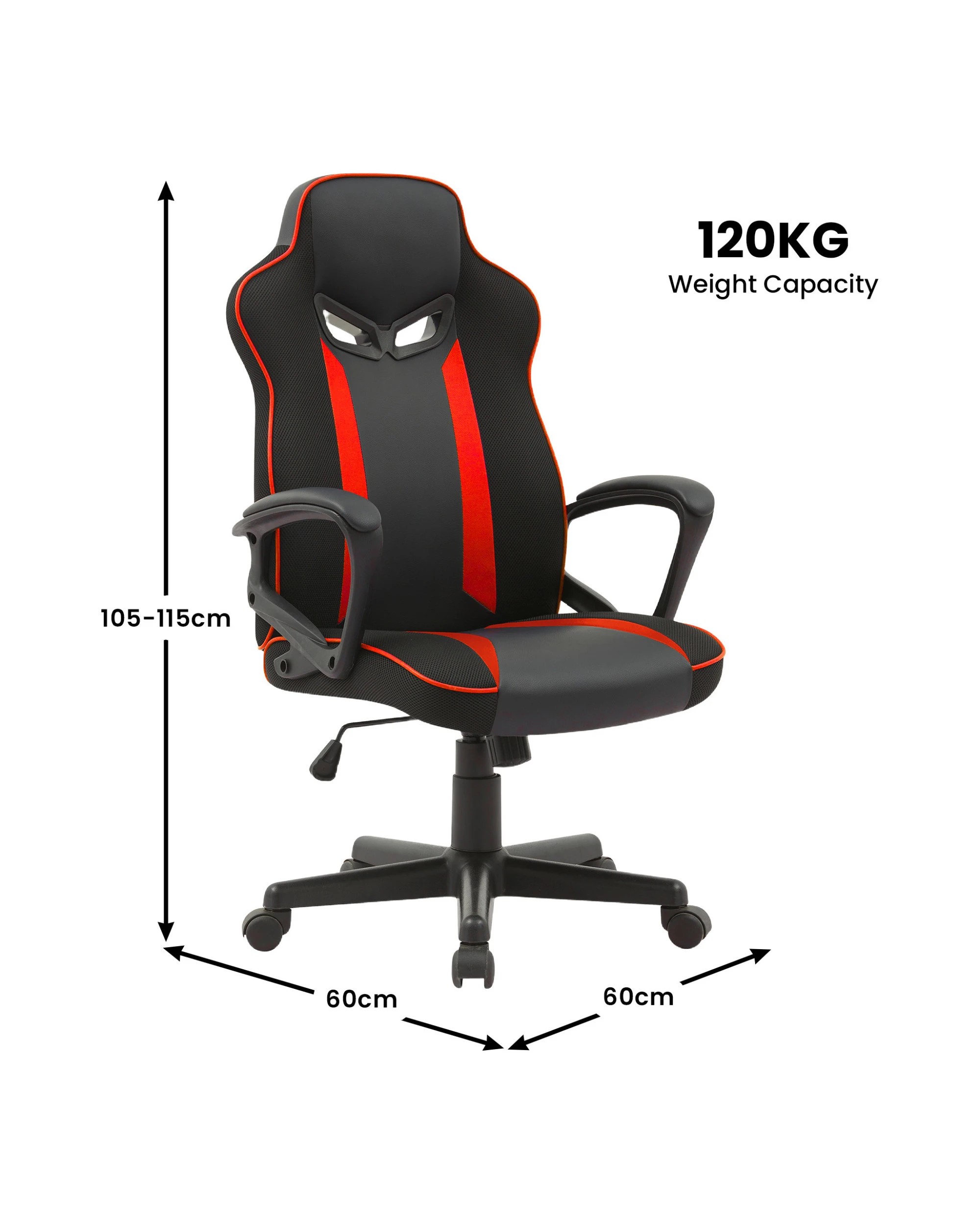 3 Sarantino Fayzo Reclining Office Gaming Chair Black Red Seat Adjustable Height Breathable Mesh Back Padded Armrests, 3 of 4