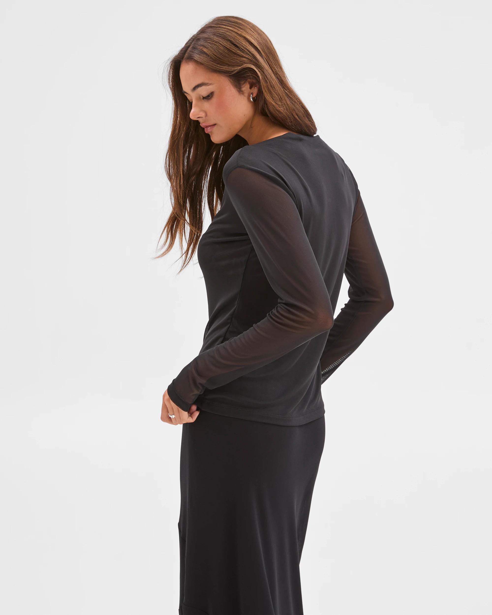 5 Lily Loves High Neck Long Sleeve Mesh Top BLACK, 5 of 6