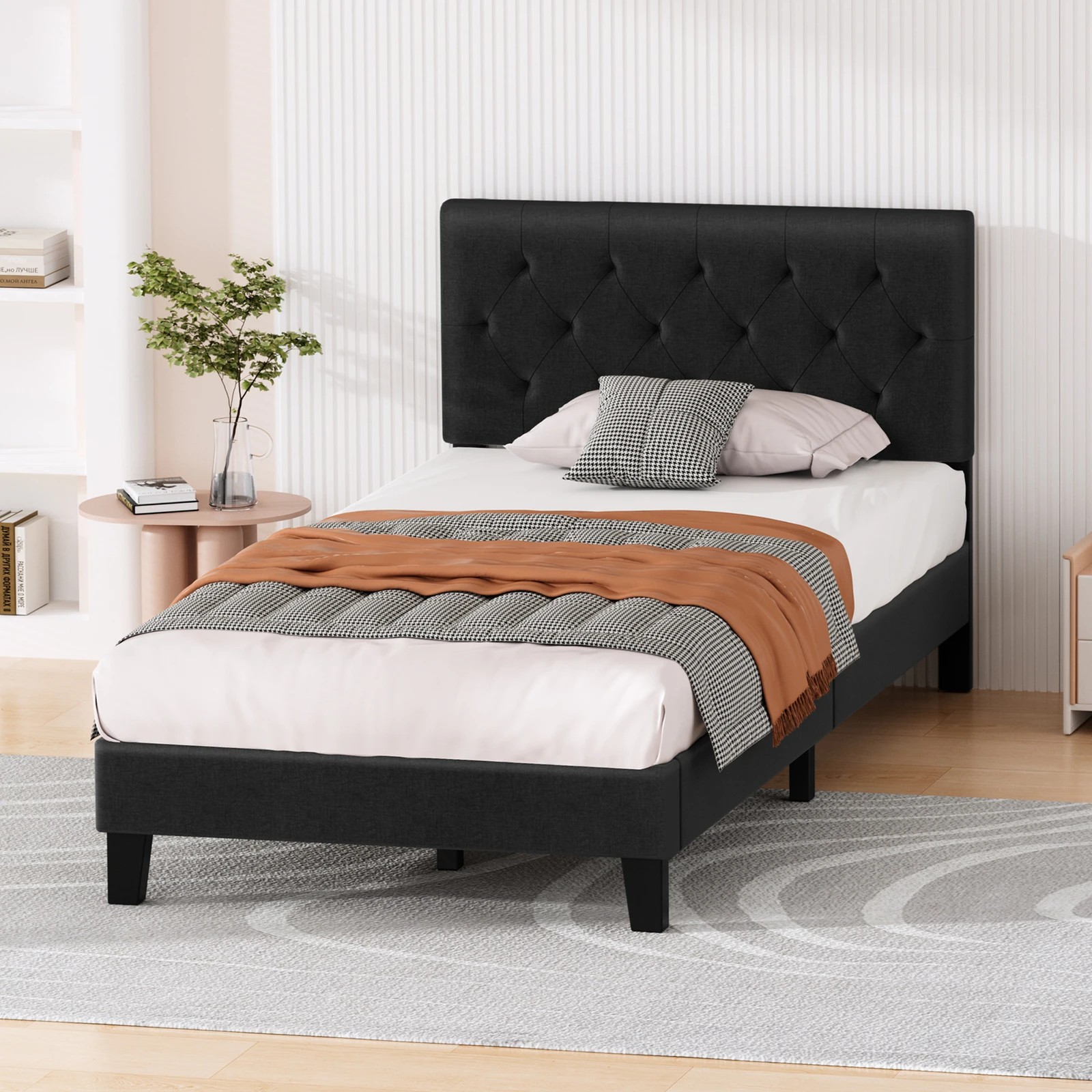 8 Alfordson Bed Frame King Single Tufted Headboard Modern Fabric Meduna - Charcoal, 8 of 9