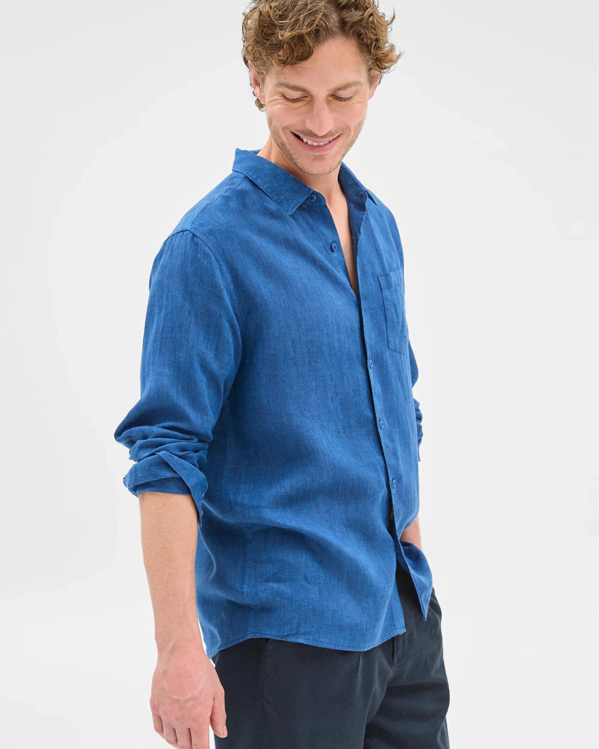 3 Target European Linen Long Sleeve Shirt BRIGHT BLUE, 3 of 7