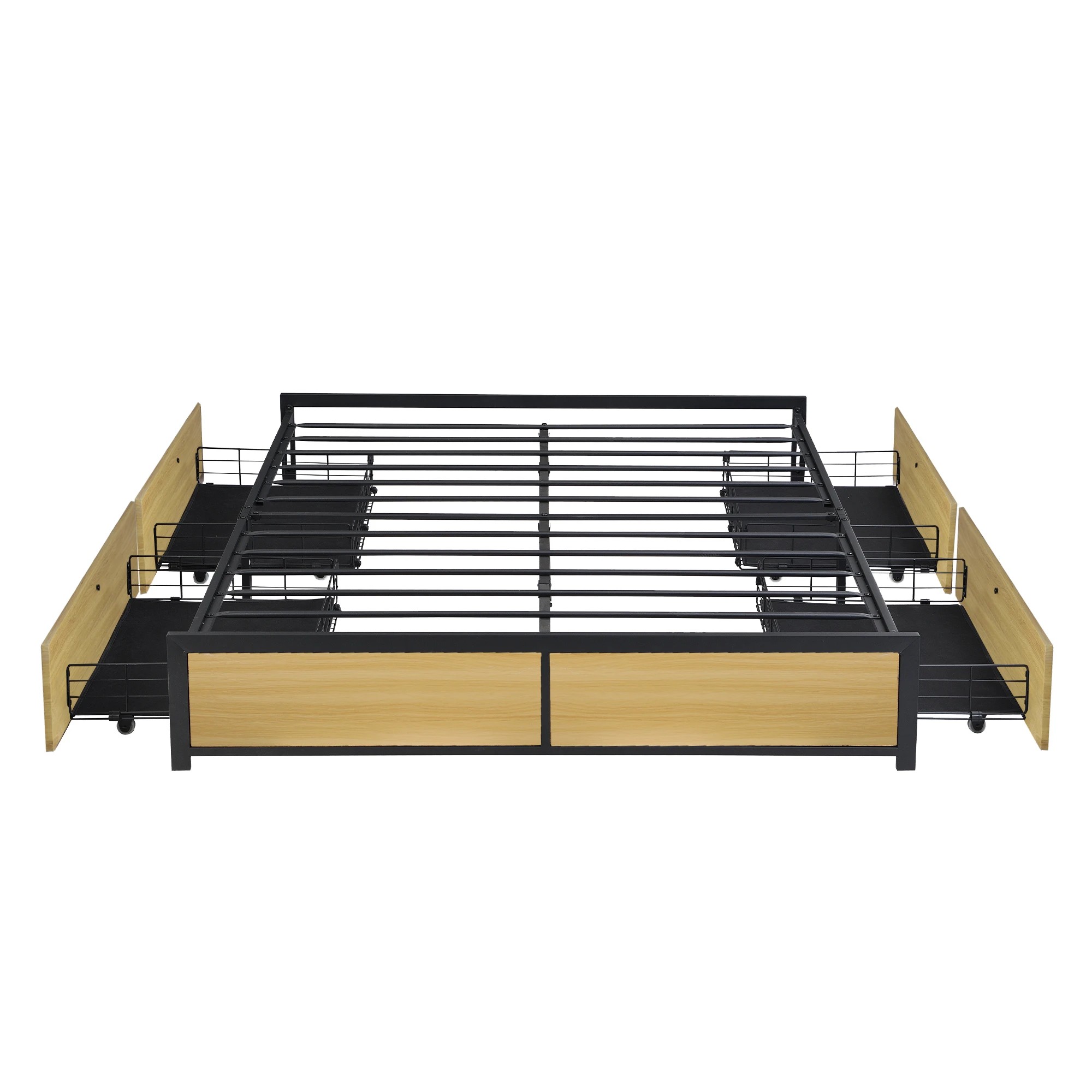 2 Levede Queen Metal Bed Frame With 4 Drawers - Natural, 2 of 9