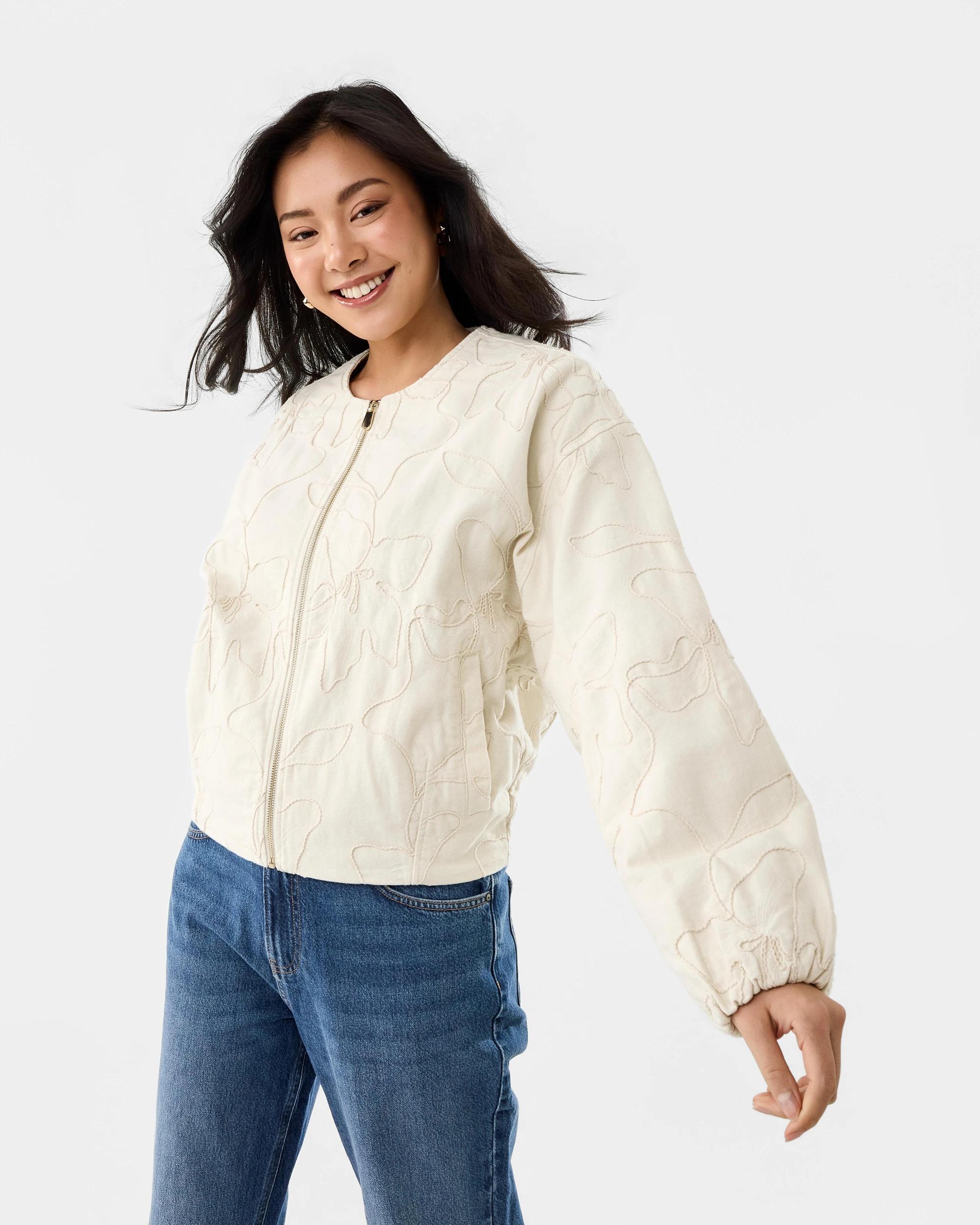 1 Embroidered Bomber Jacket Cld White, 1 of 9