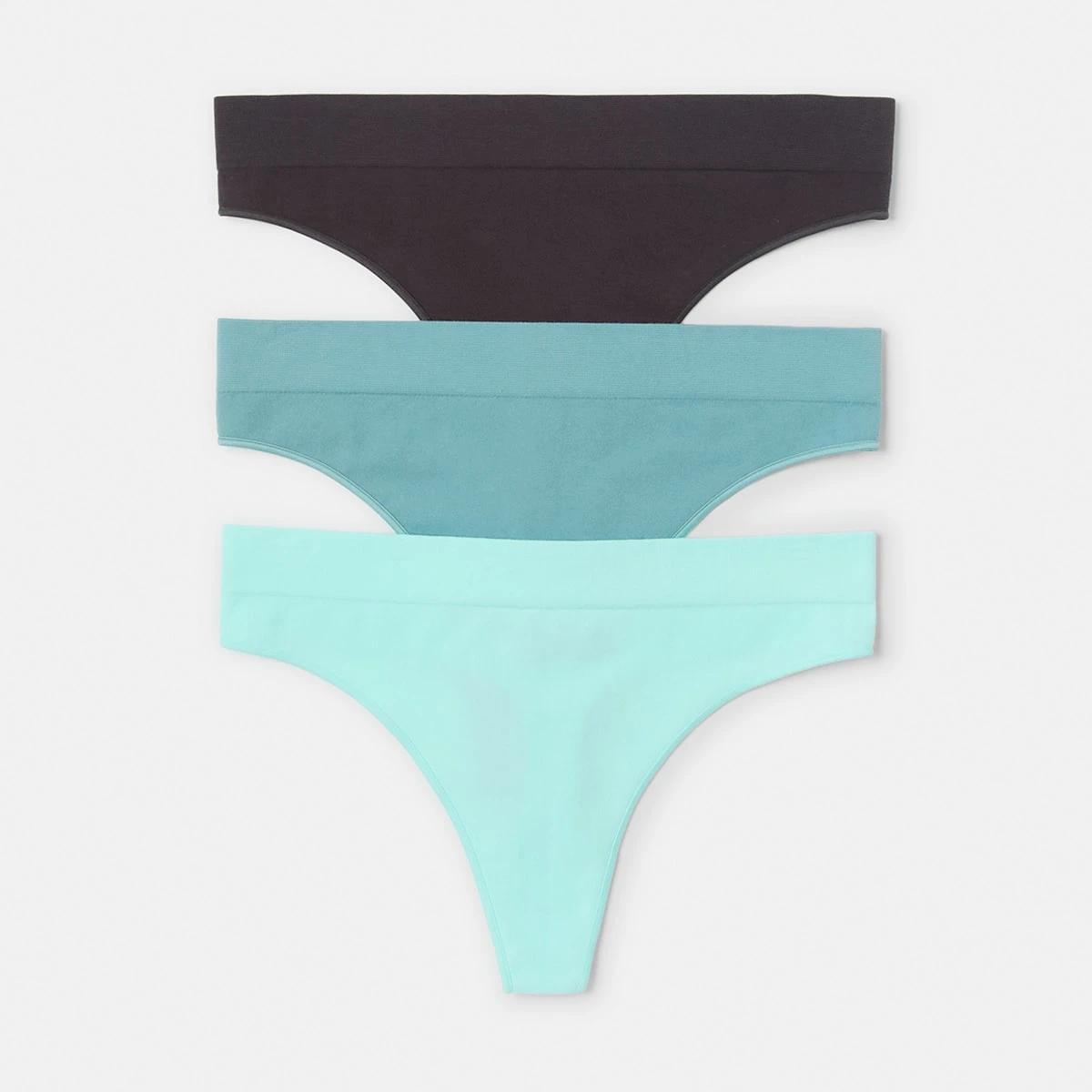 1 3 Pack Seamfree Cotton G-String Briefs WASHED SLATE, SEAGRASS BLUE, BRIGHT TURQUOISE, 1 of 8