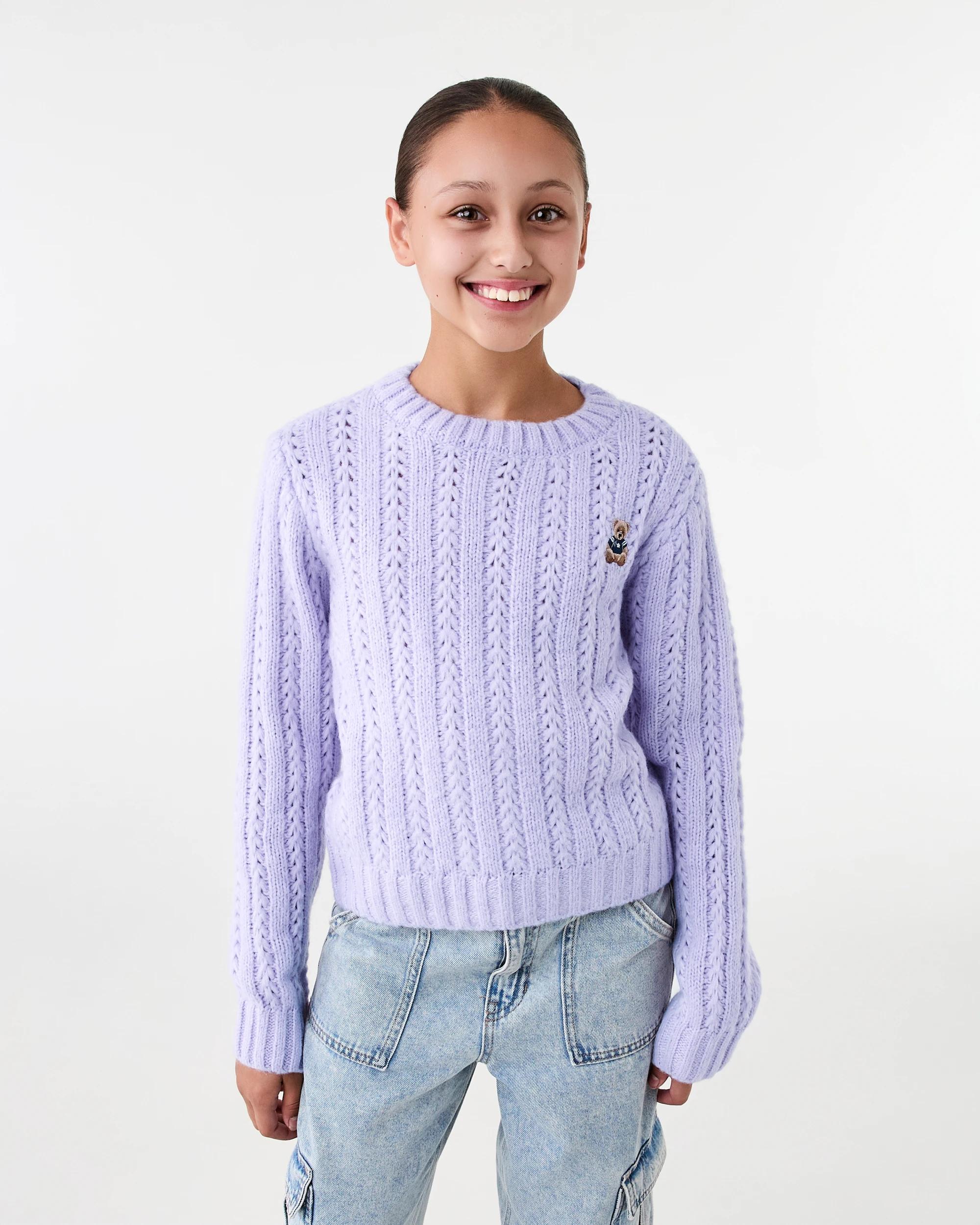 1 Cable Bear Crew Knit Sweatshirt Prple Bear, 1 of 7