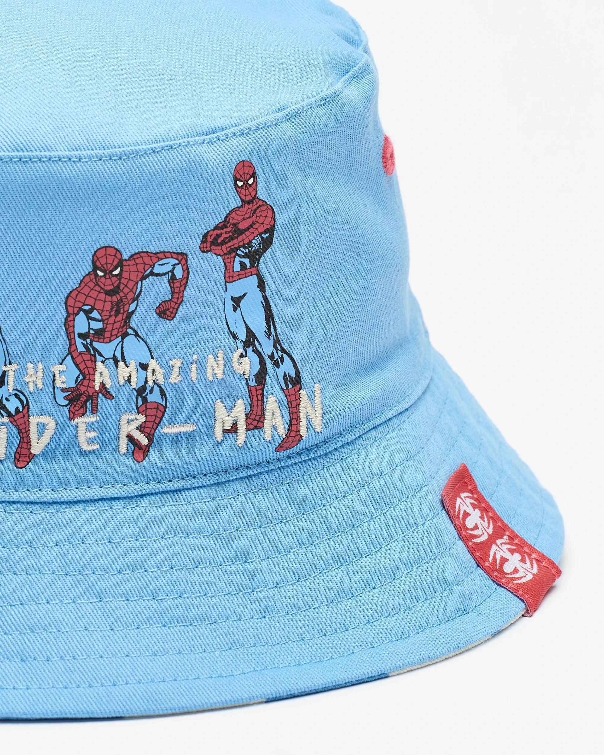 2 Spider-Man Kids Licensed Spiderman Check Reversible Bucket Hat BLUE, 2 of 3