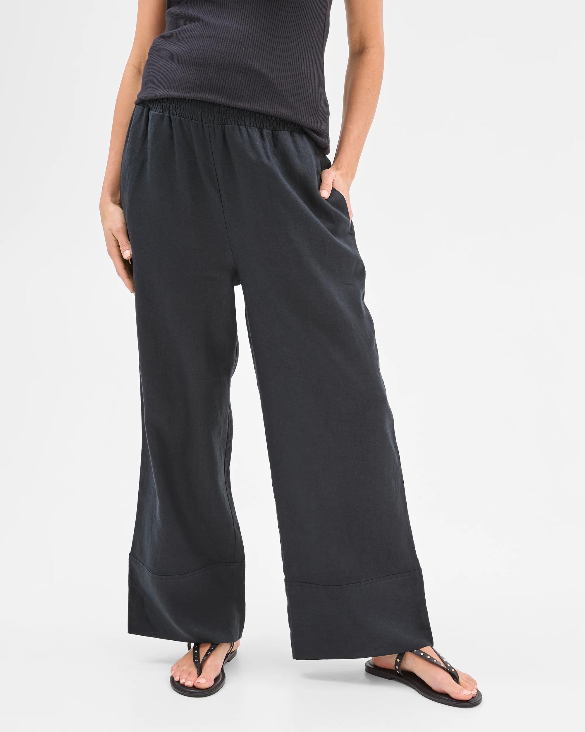 2 Target Maternity European Linen Wide Leg Pants BLACK, 2 of 5