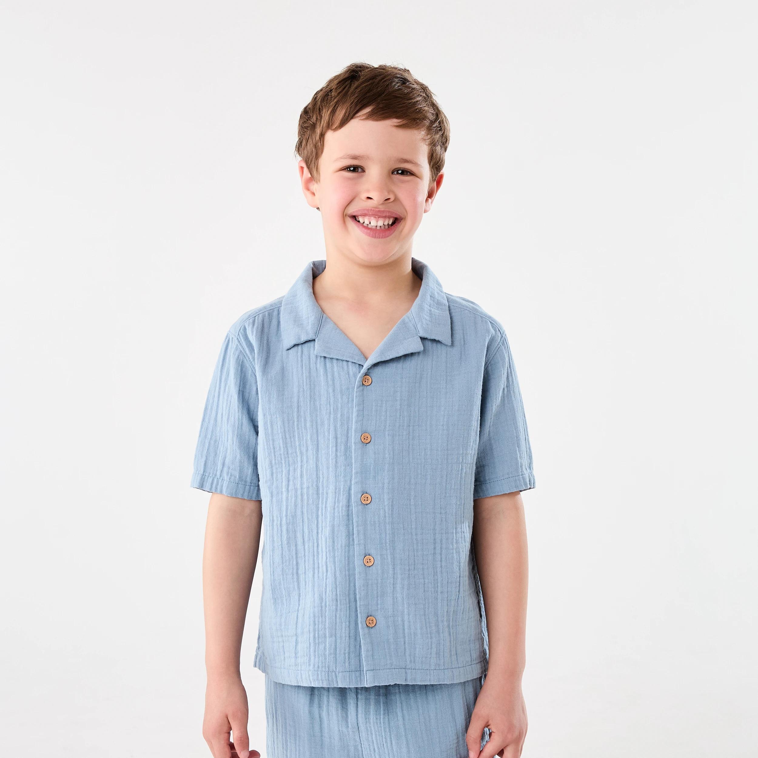 1 Short Sleeve Double Cloth Shirt FADED DENIM, 1 of 7