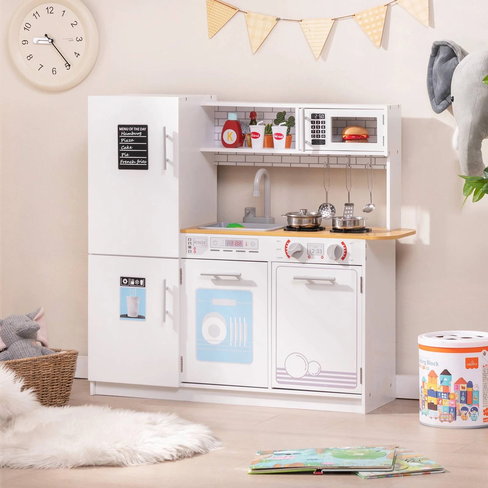 2 Costway Play Kitchen Chef Pretend Cooking Toy Set - White, 2 of 2